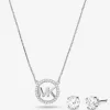 14-karätig rosévergoldetes Sterlingsilber-Pavé-Logo-Charm-Halsketten- und Ohrstecker-Set