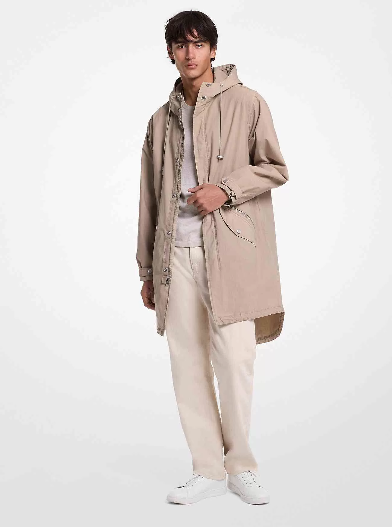 Anorak aus stückgefärbter Stretch-Baumwollpopeline