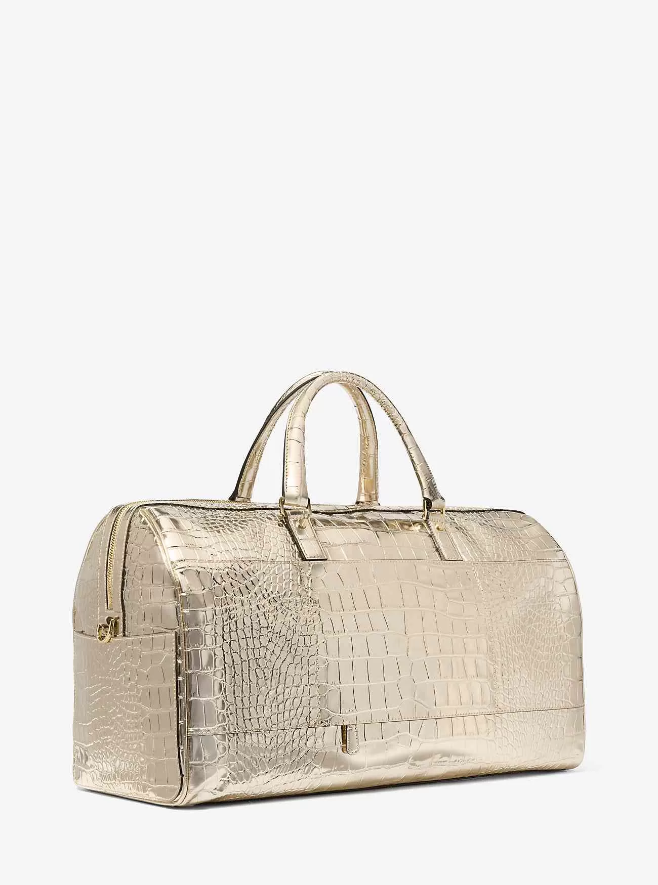 Bedford Travel Extragroße Weekender-Tasche aus Metallic-Leder mit Krokodilprägung Bedford Travel Extragroße Weekender-Tasche aus Metallic-Leder mit Krokodilprägung