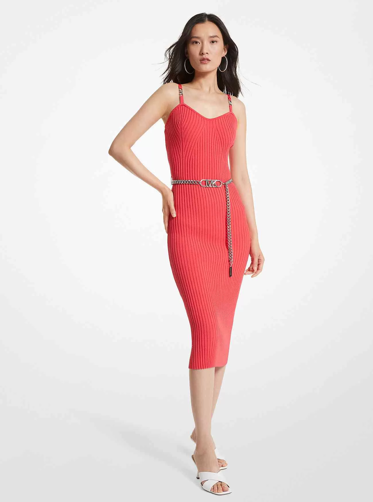 Bustierkleid aus gerippter Stretch-Viskose mit Gürtel