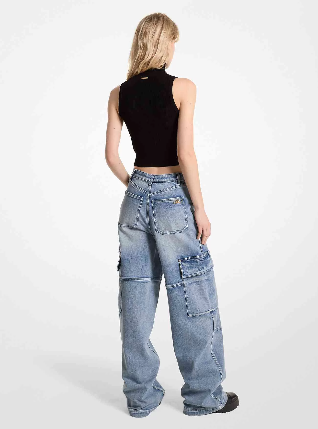 Cargo-Jeans aus Stretch-Denim mit weitem Bein