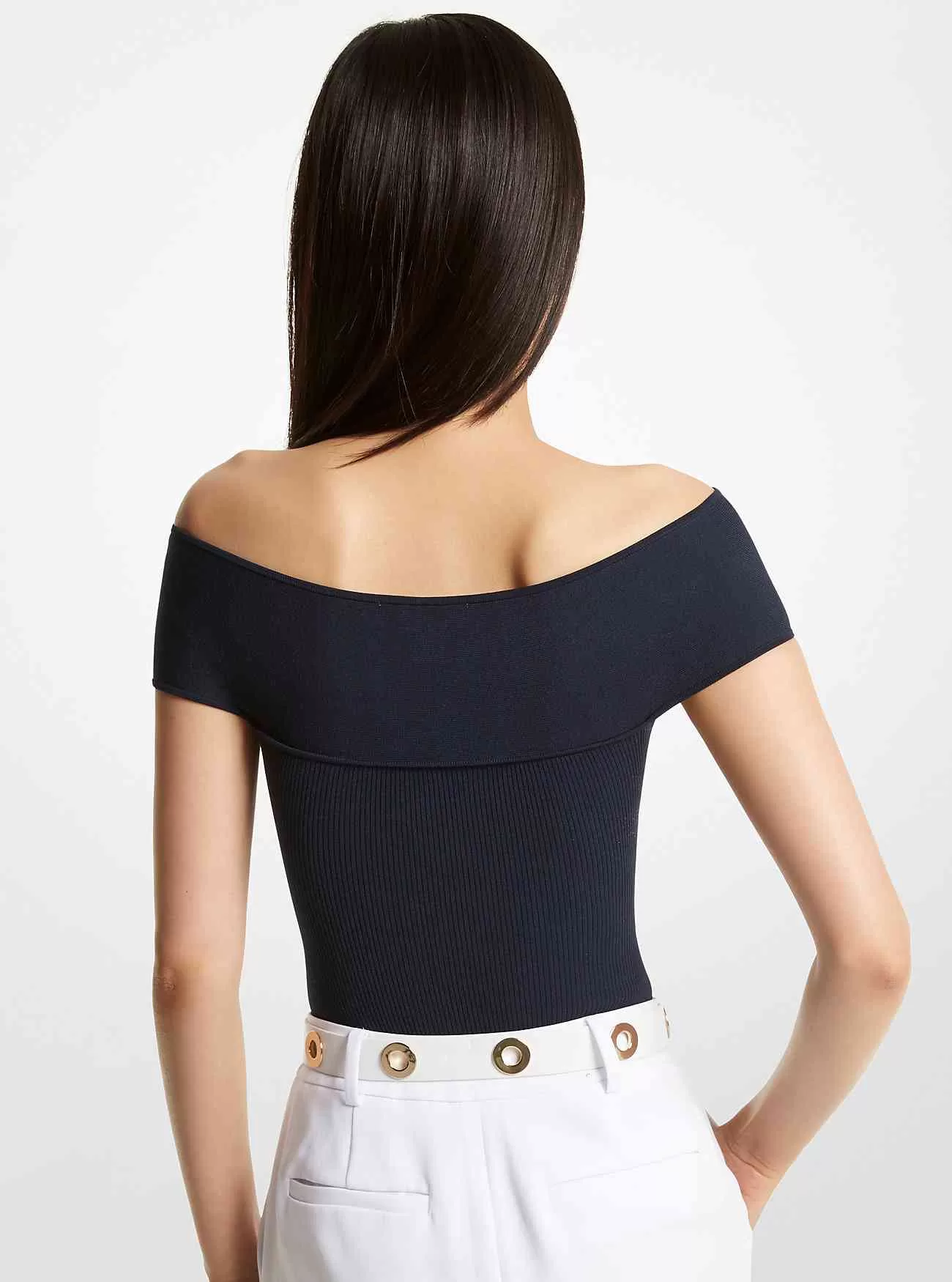 Crossover-Body aus geripptem Stretch-Strick