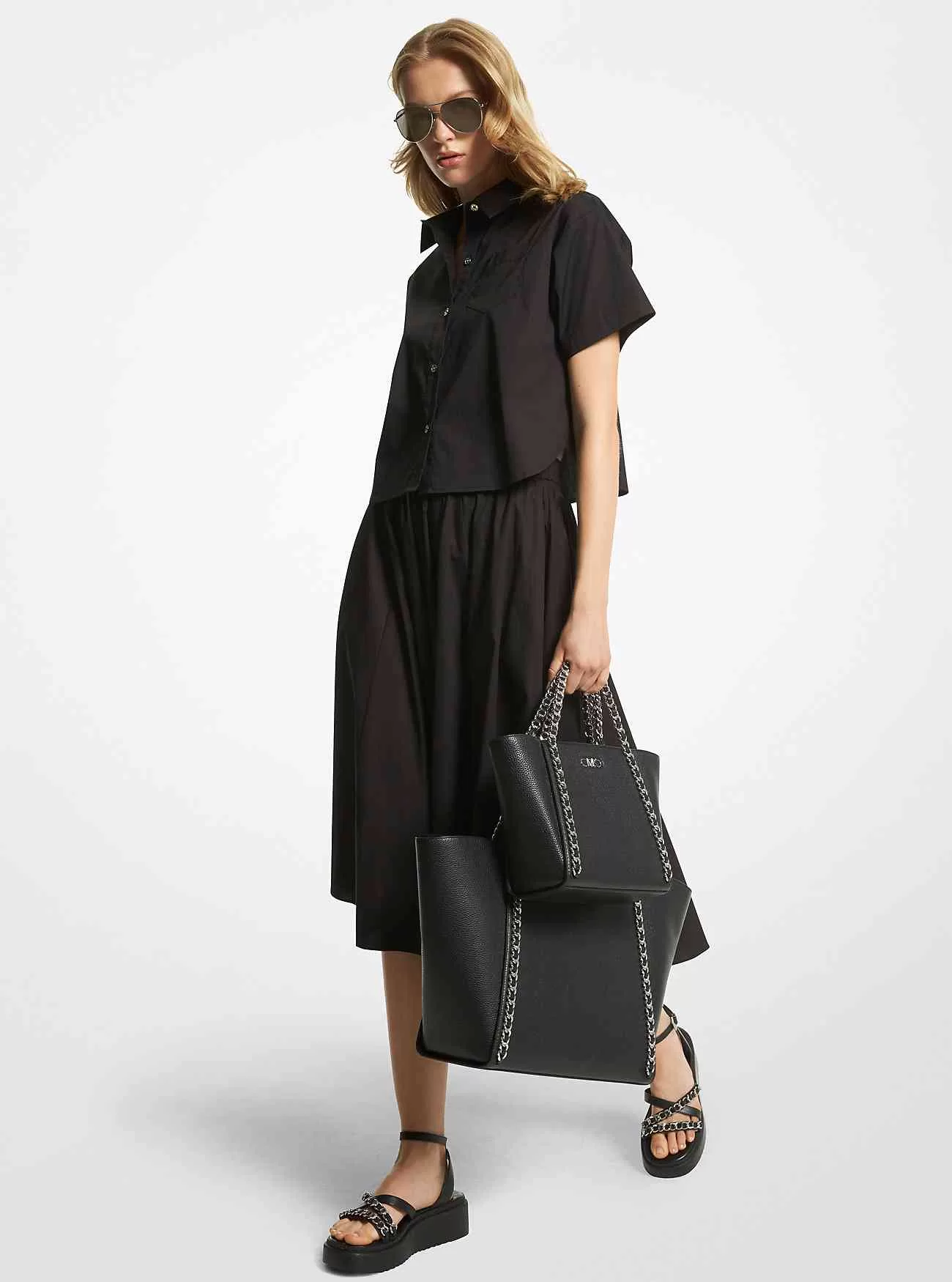 Einstecktuch-Midirock aus Stretch-Popeline aus Bio-Baumwolle