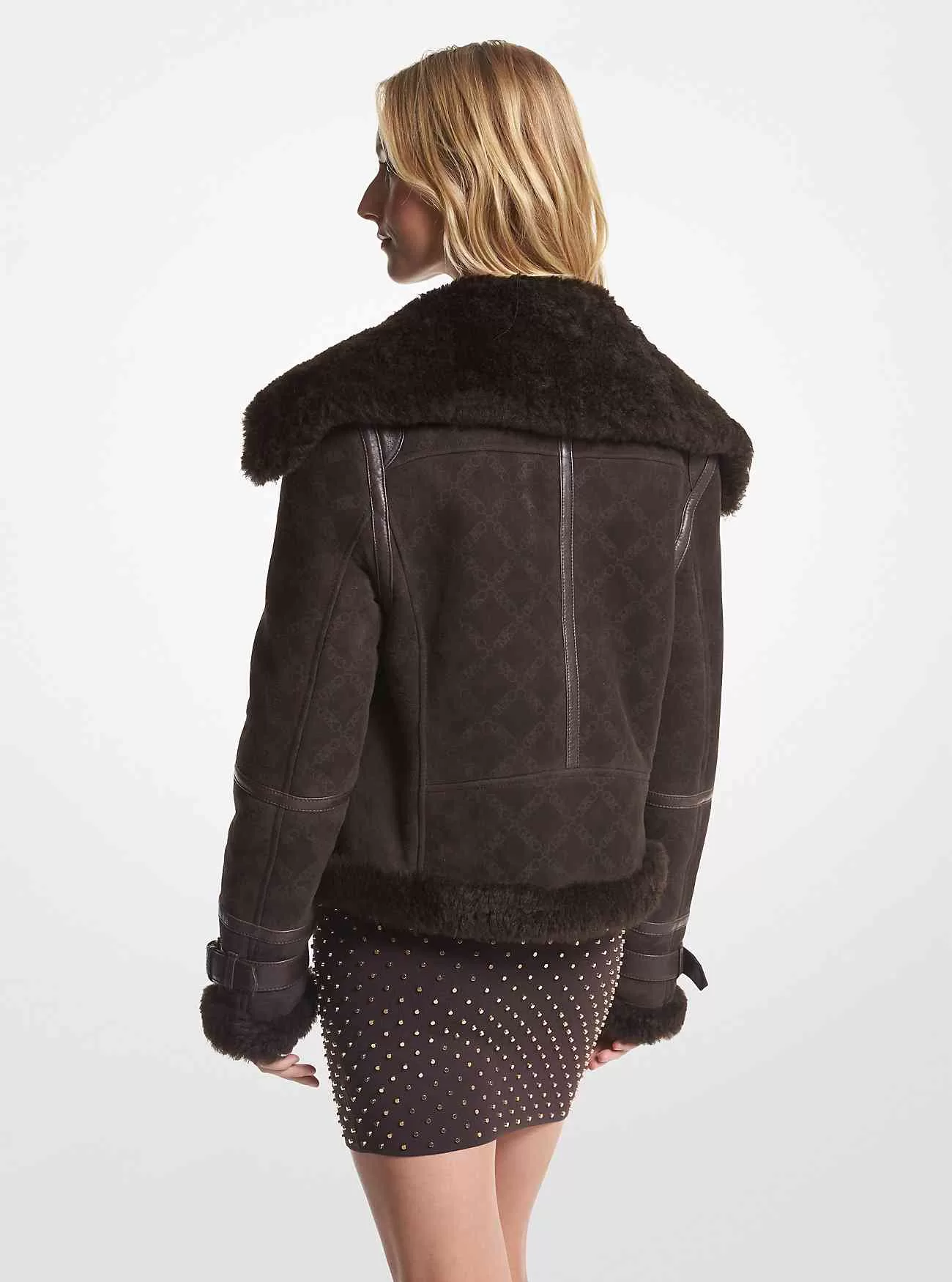 Fliegerjacke aus Wildleder und Shearling mit Empire-Logoprägung