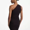Gerafftes One-Shoulder-Kleid aus mattem Stretch-Jersey