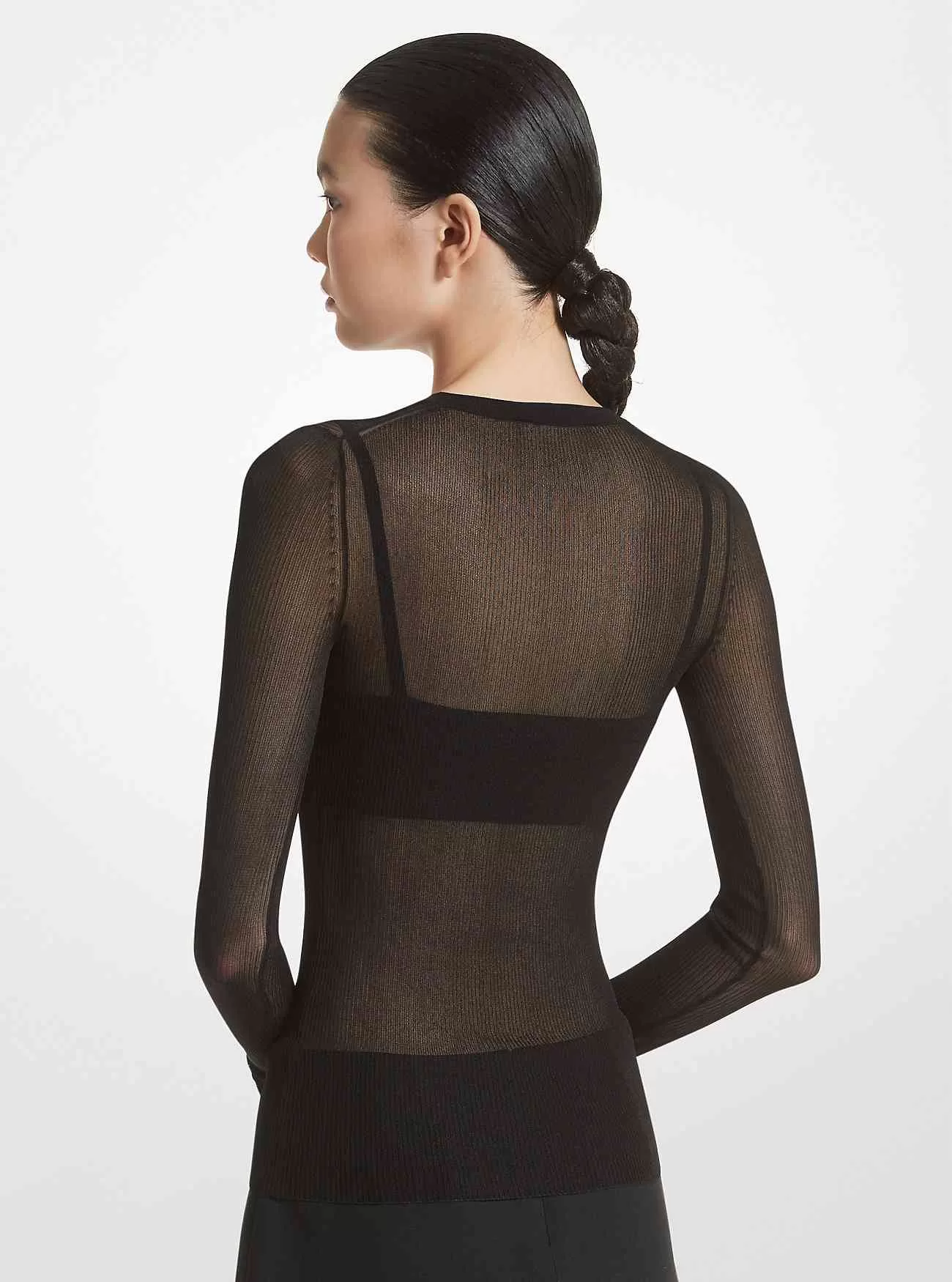 Gerippter Pullover und BH-Oberteil aus transparenter Viskosemischung