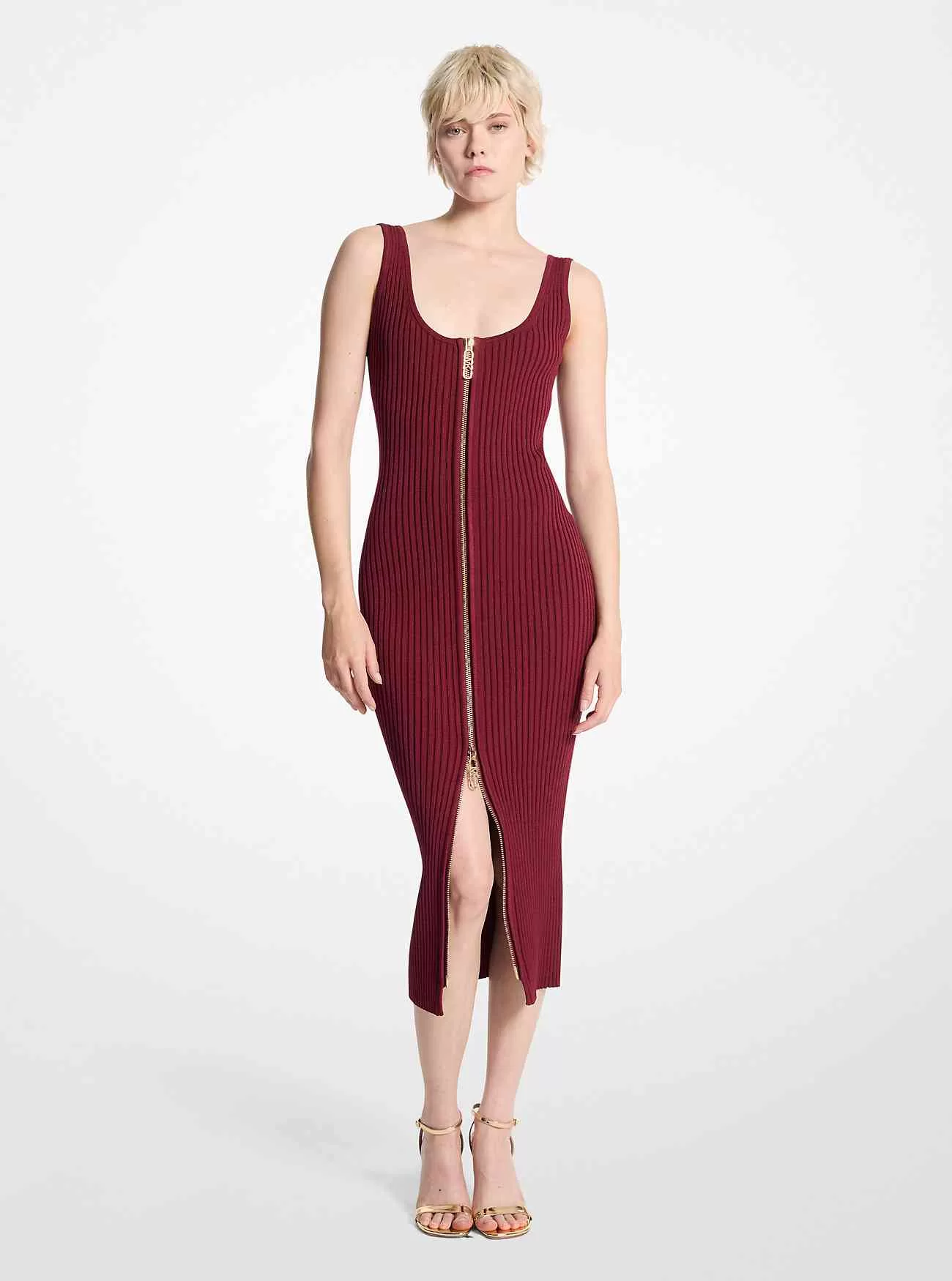 Geripptes Stretch-Strickkleid mit Reißverschluss