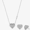Geschenkset mit Pavé-Herz-Halskette und Ohrringen aus edelmetallbeschichtetem Sterlingsilber