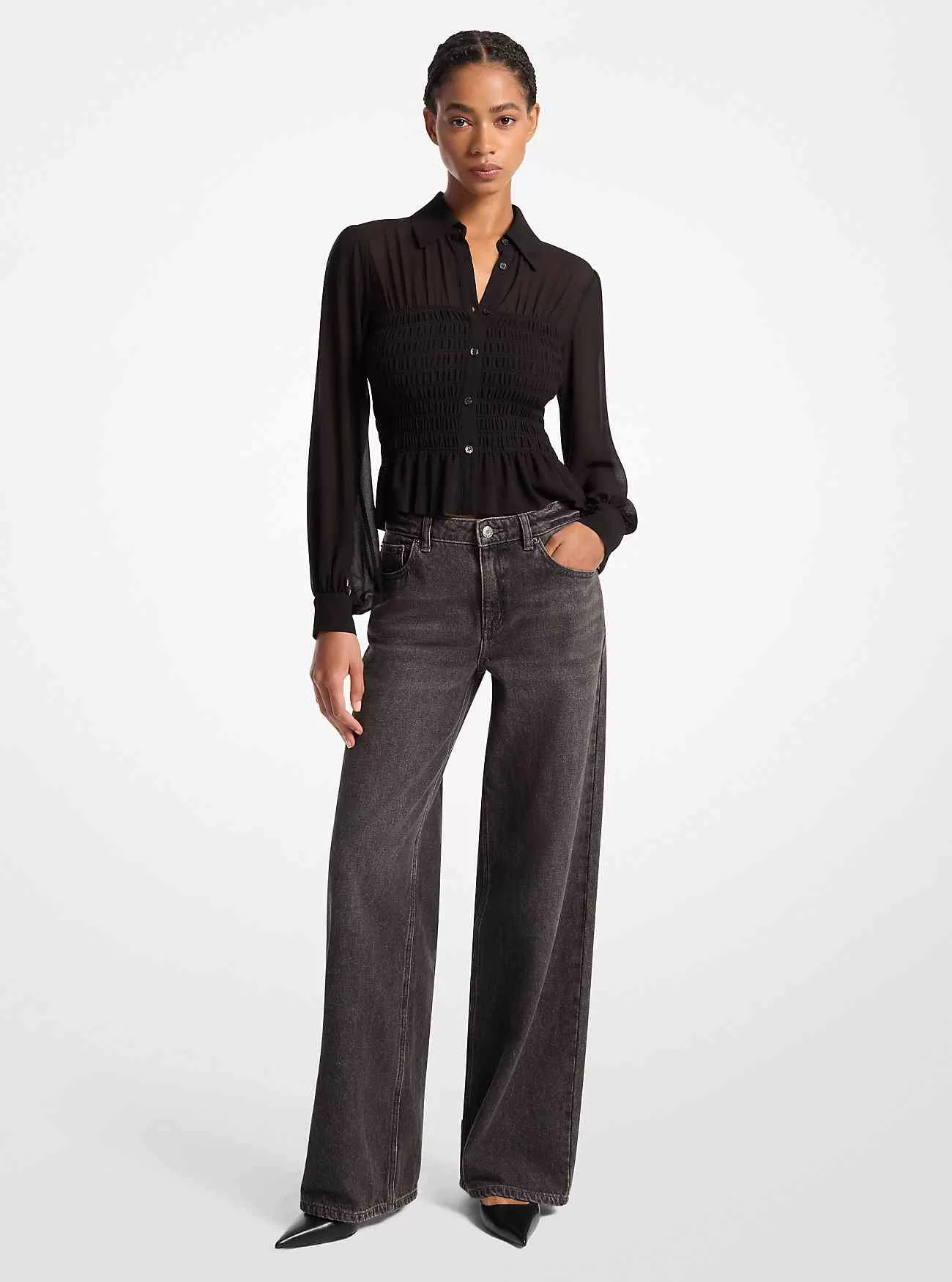 Gesmoktes Georgette-Hemd