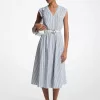 Gestreiftes Midikleid aus Baumwollpopeline mit Gürtel