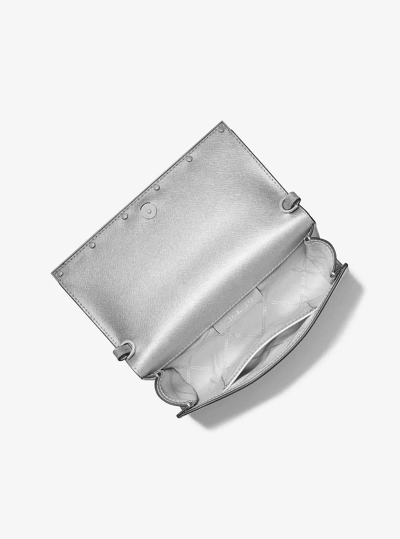 Große Mona-Clutch aus metallischem Saffiano-Leder