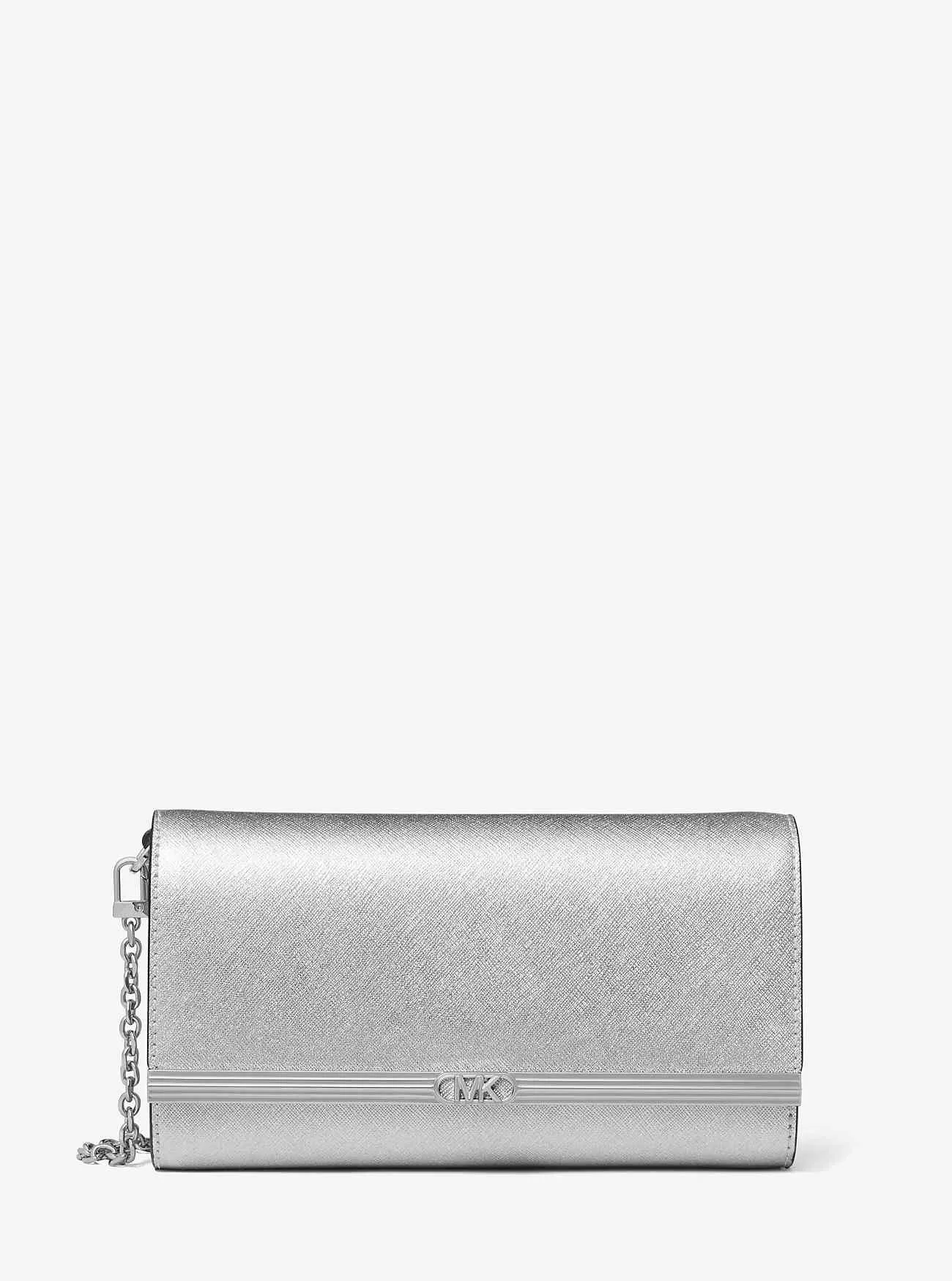 Große Mona-Clutch aus metallischem Saffiano-Leder