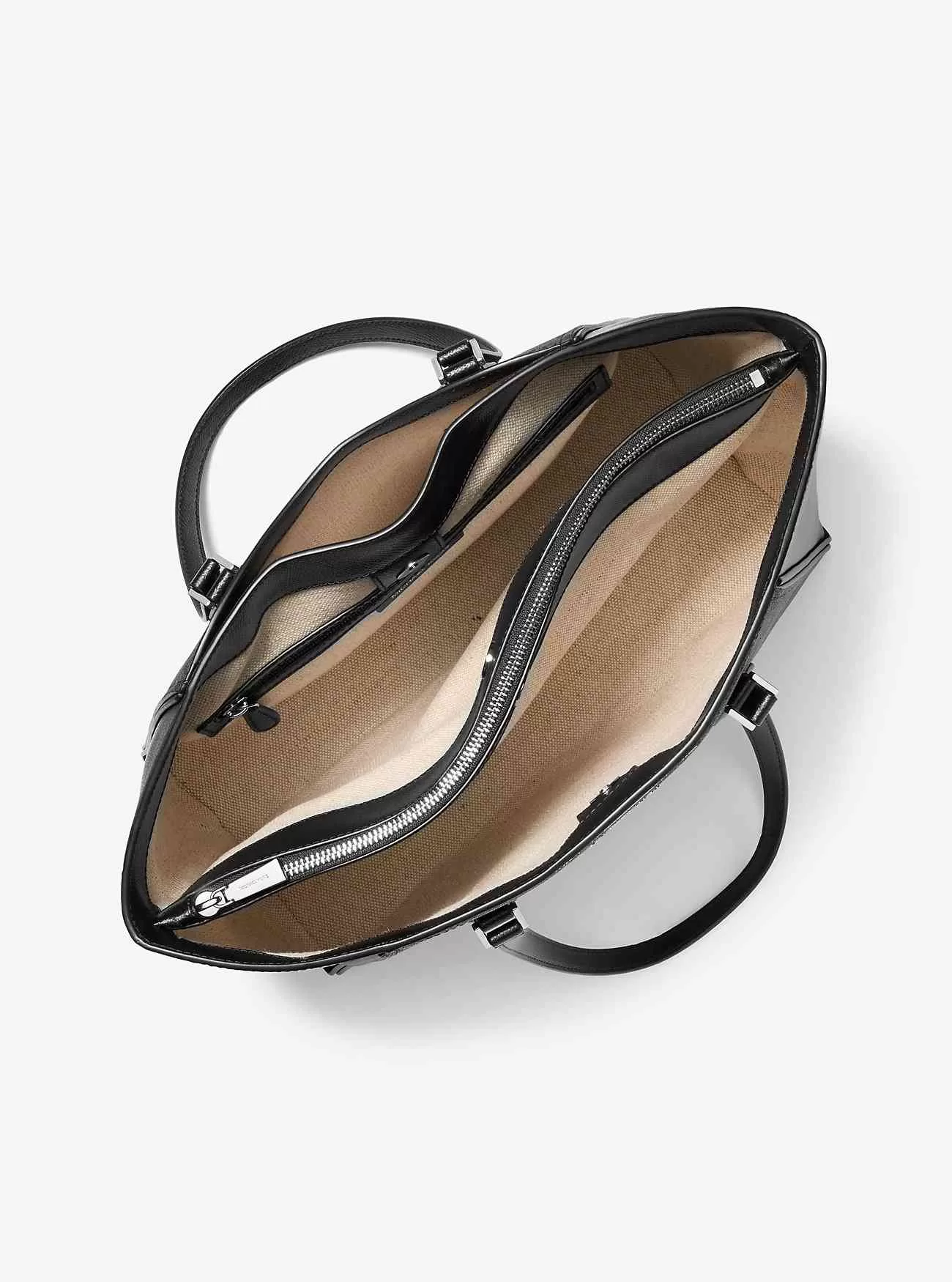 Große Taryn-Tragetasche aus Leder mit charakteristischem Logo