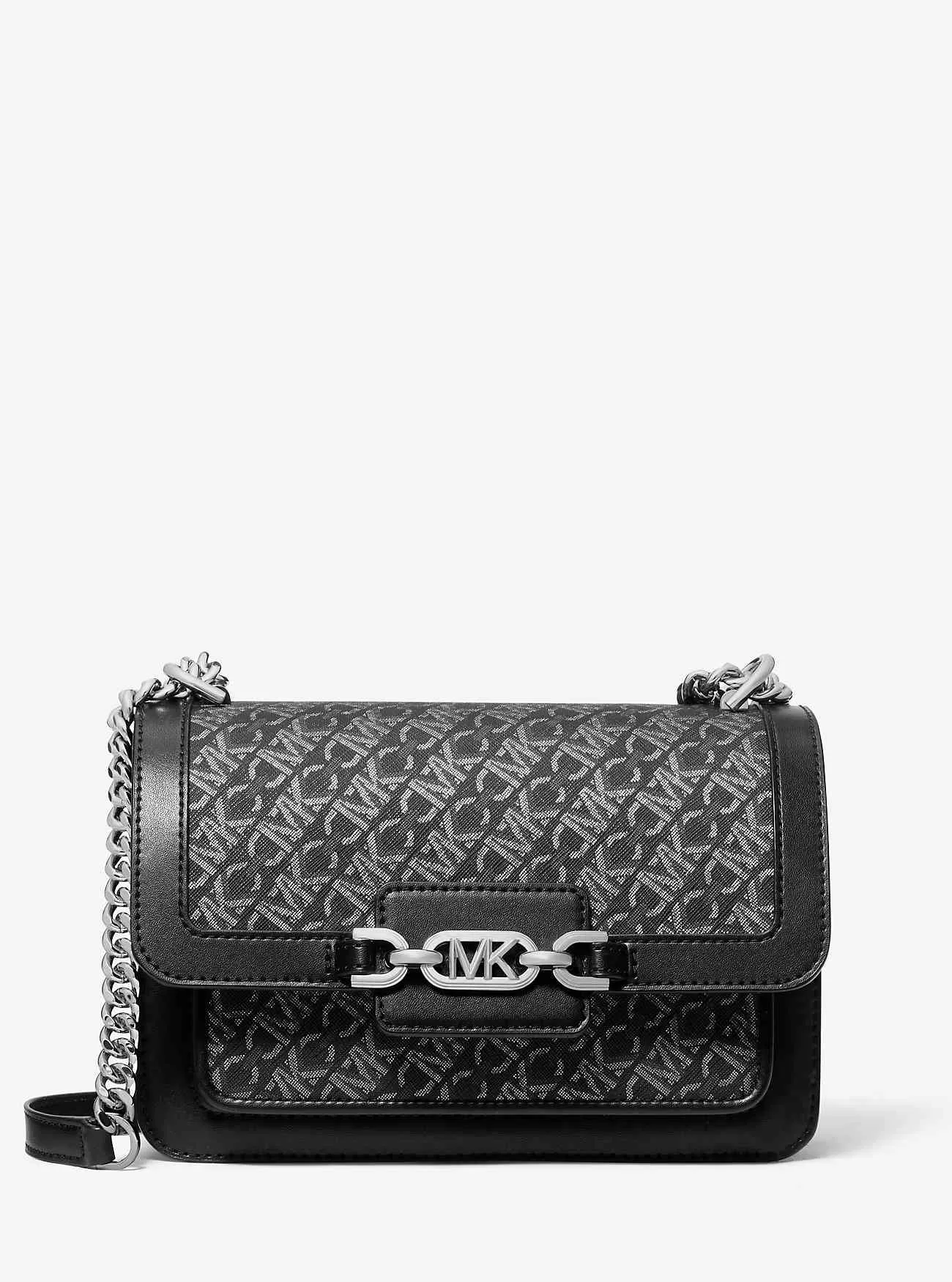 Heather – Große metallische Empire-Signatur-Logo-Umhängetasche