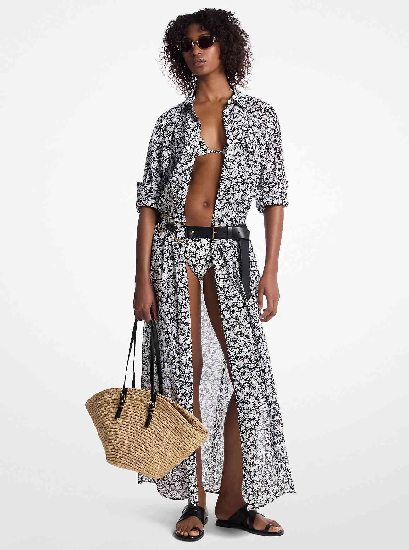 Hemdblusenkleid aus Baumwollrasen mit Blumendruck