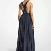 Hutton Metallic-gestreiftes Lamé-Chiffon-Kleid
