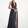 Hutton Metallic-gestreiftes Lamé-Chiffon-Kleid