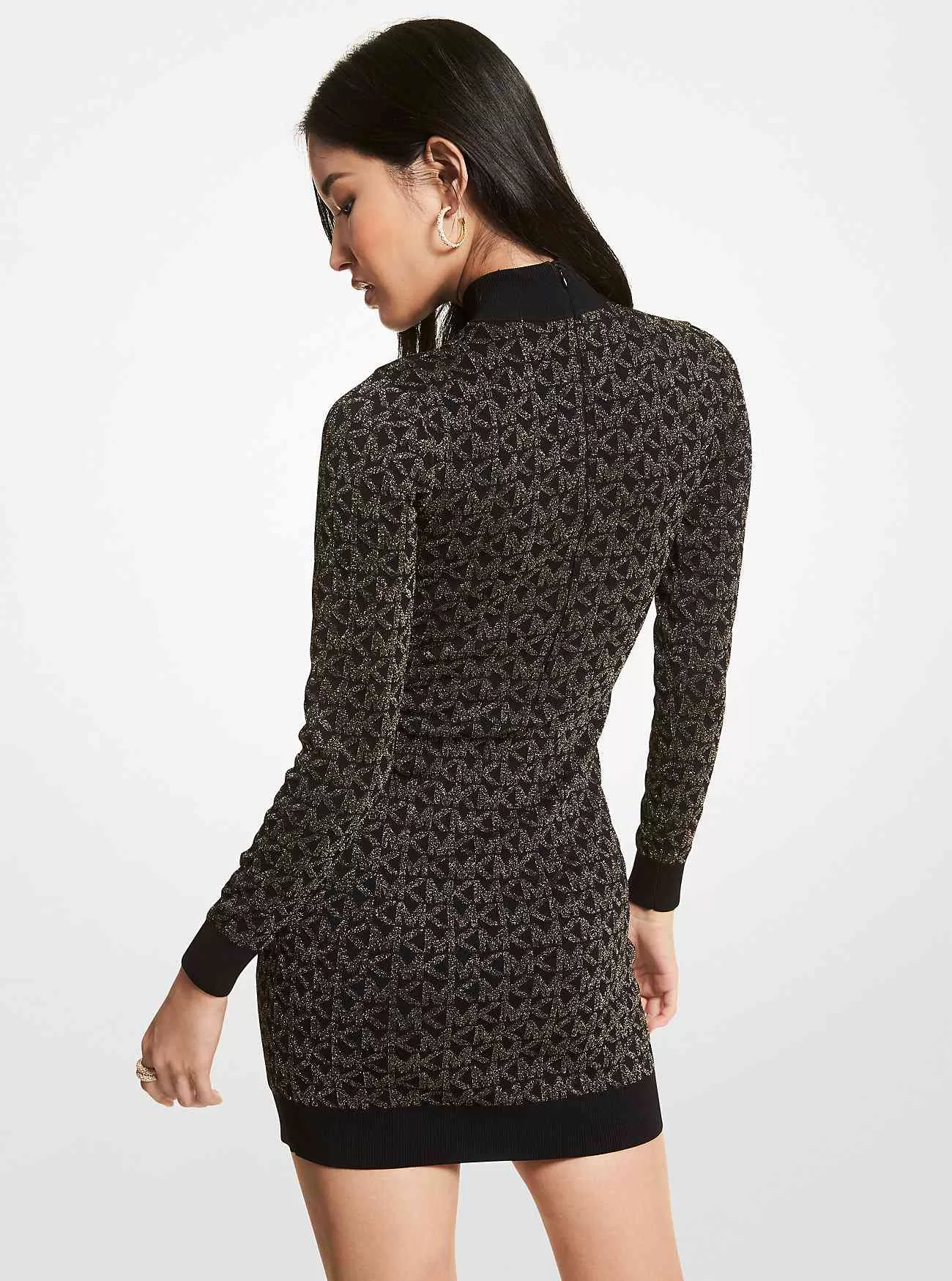 Jacquard-Kleid mit Stehkragen und Metallic-Logo