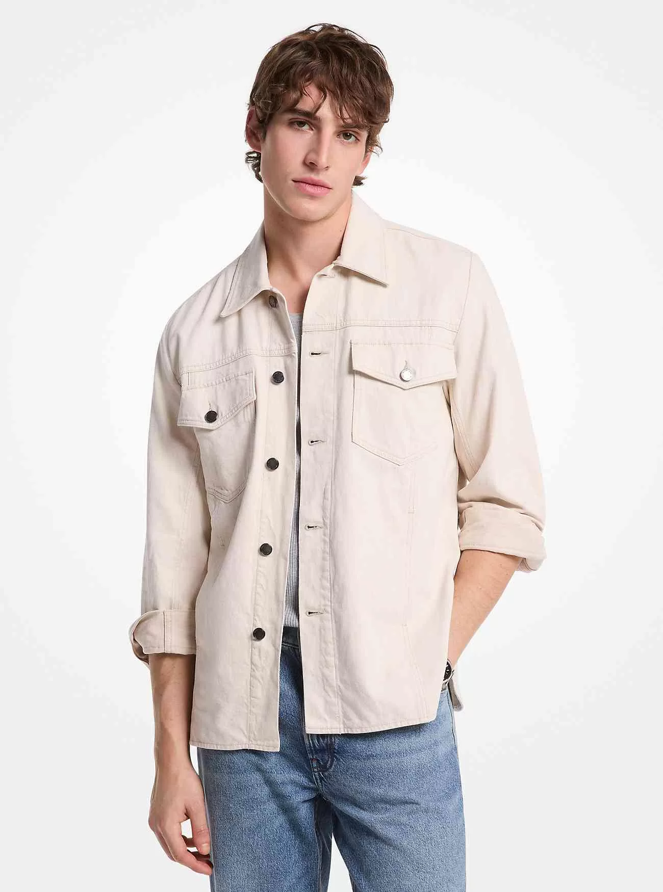 Jeans-Hemdjacke aus Baumwoll-Leinen-Mischgewebe