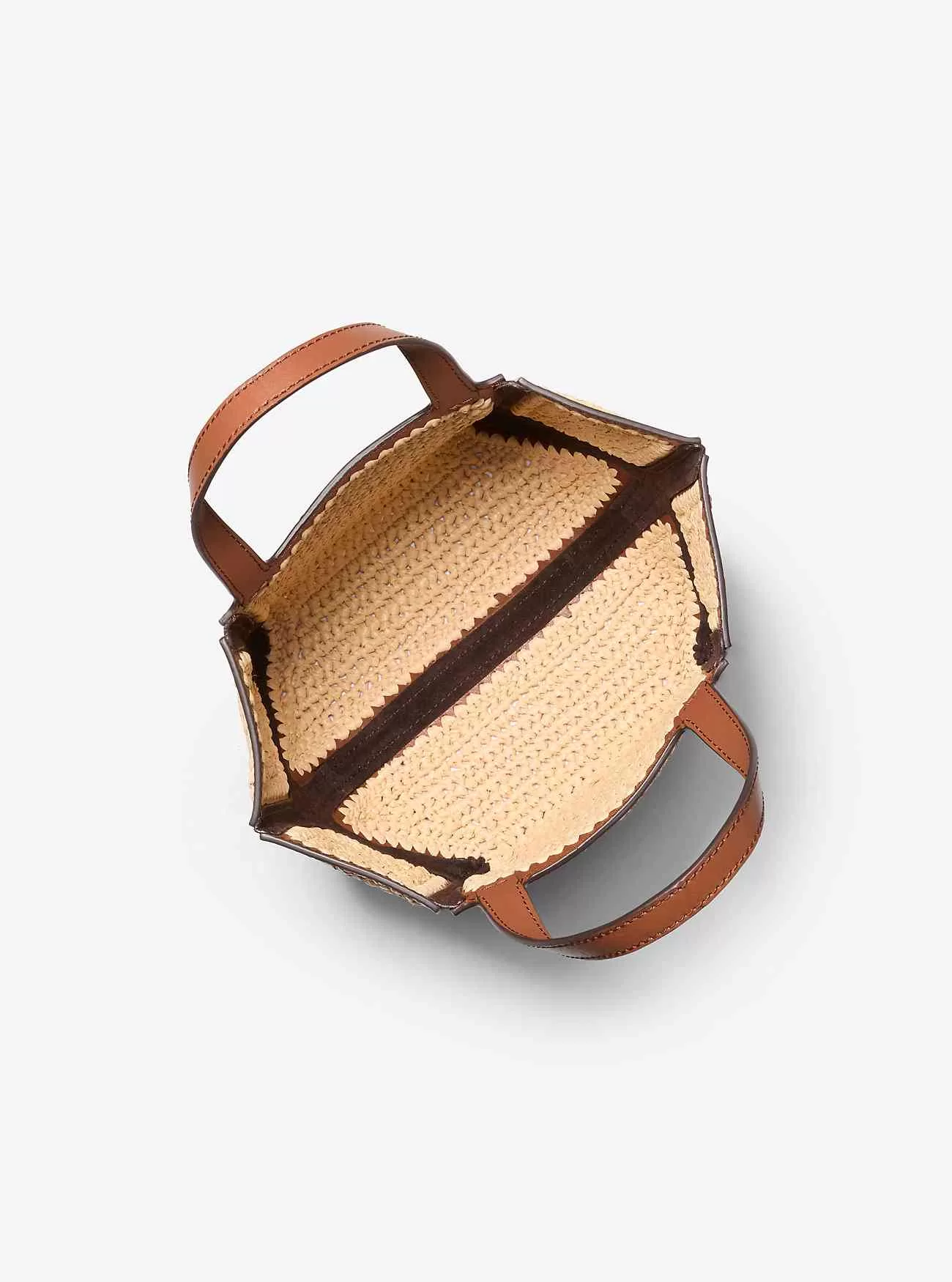 Jordi Kleine handgehäkelte Tragetasche aus Stroh und Leder