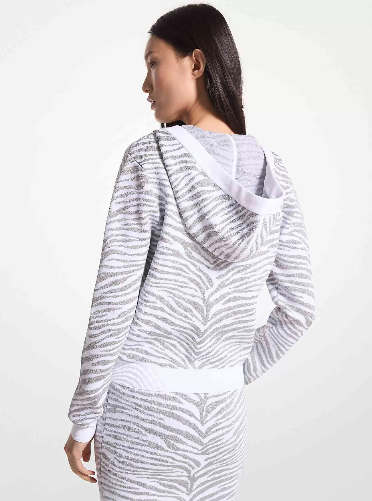 Kapuzenpullover aus Metallic-Zebra-Jacquard mit Reißverschluss