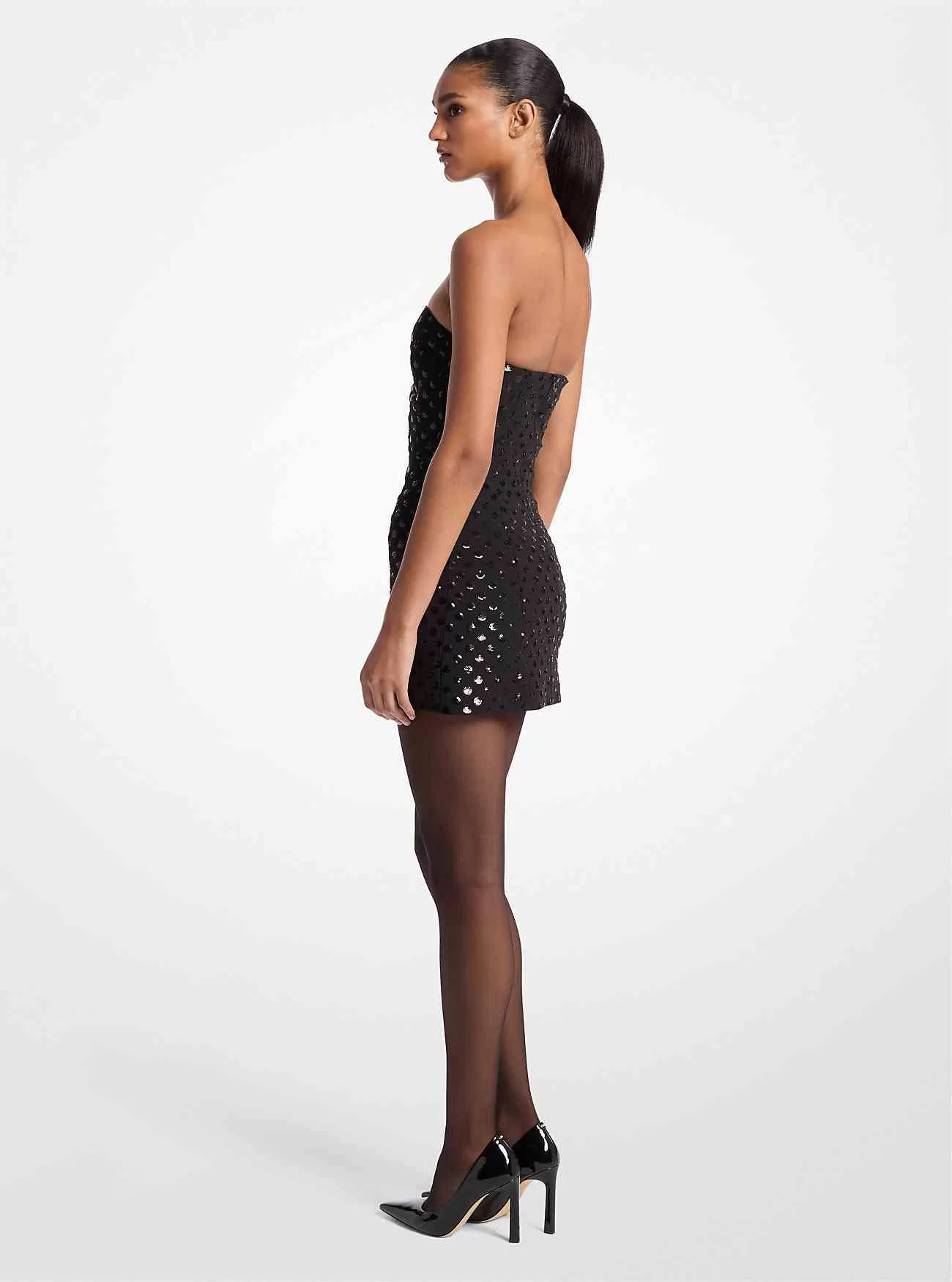 Kleid aus Stretch-Crêpe mit Pailletten und Punkten