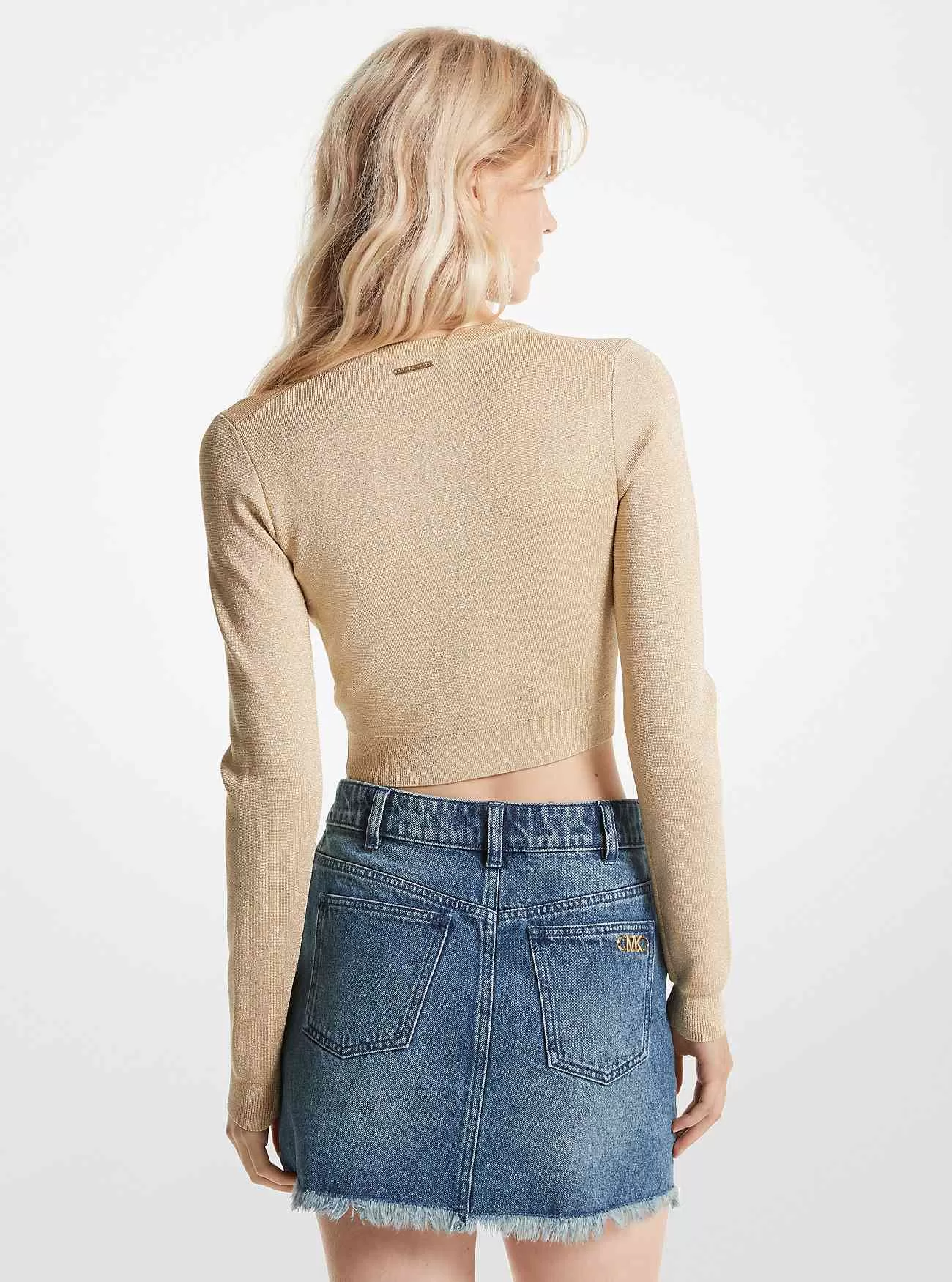 Kurz geschnittene Jacke aus Metallic-Strick mit Reißverschluss