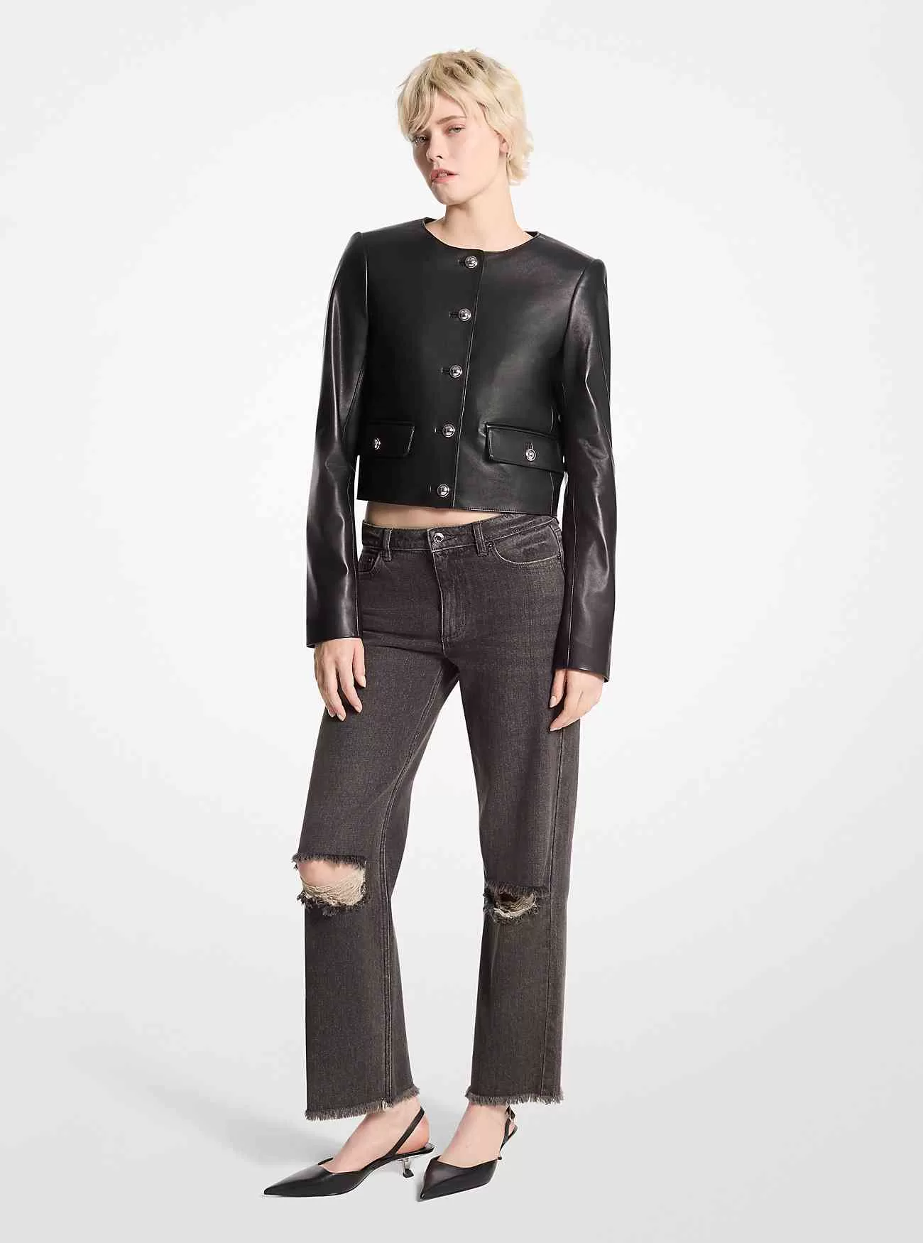 Kurz geschnittene Lederjacke