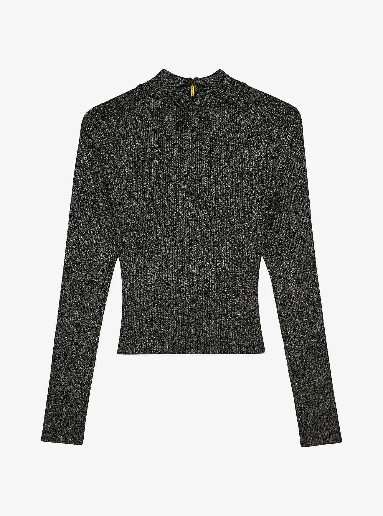 Kurzer Pullover aus geripptem Strick in Metallic-Optik