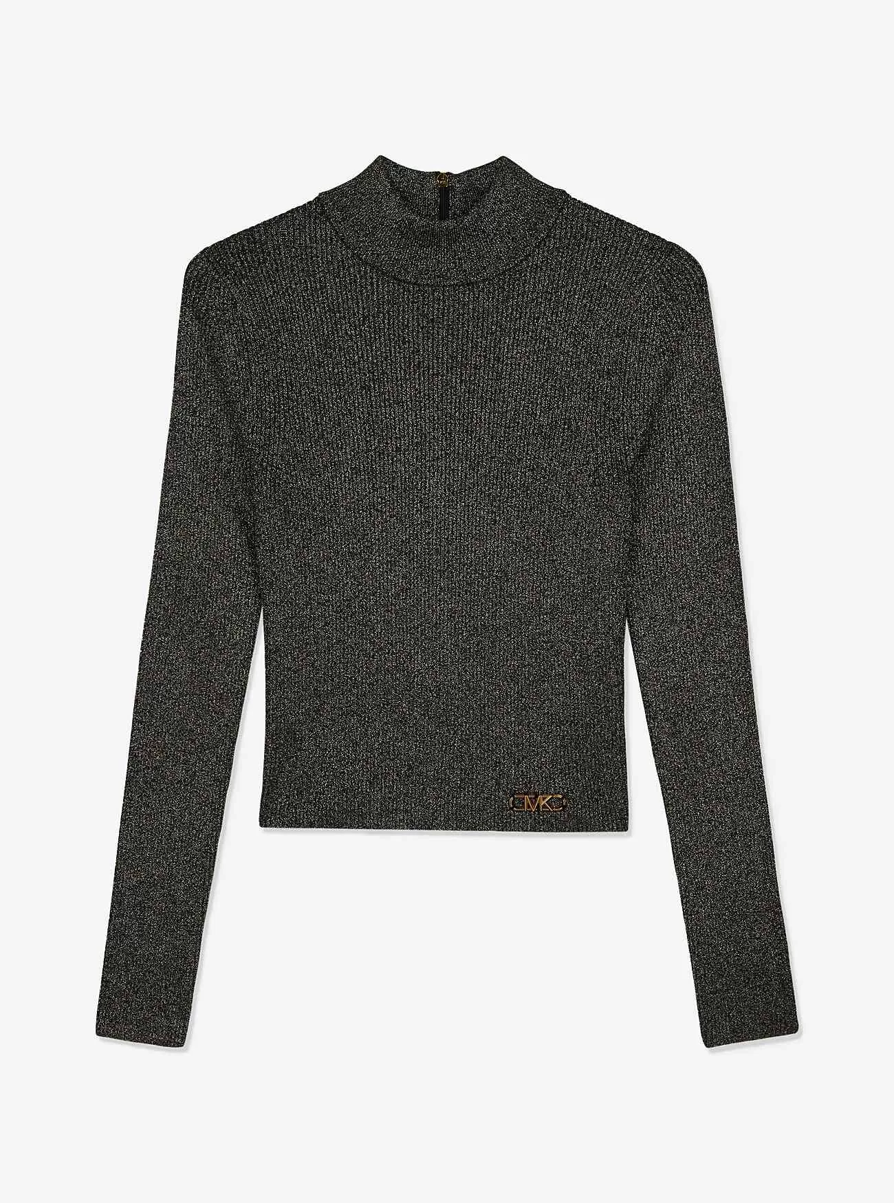 Kurzer Pullover aus geripptem Strick in Metallic-Optik