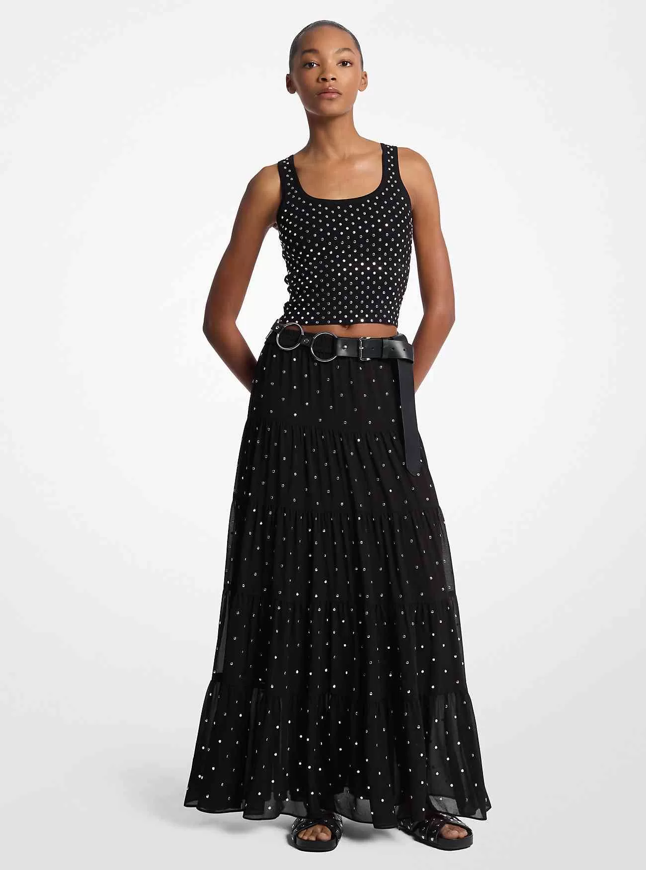 Kurzes Tanktop aus Stretch-Viskose mit Nieten