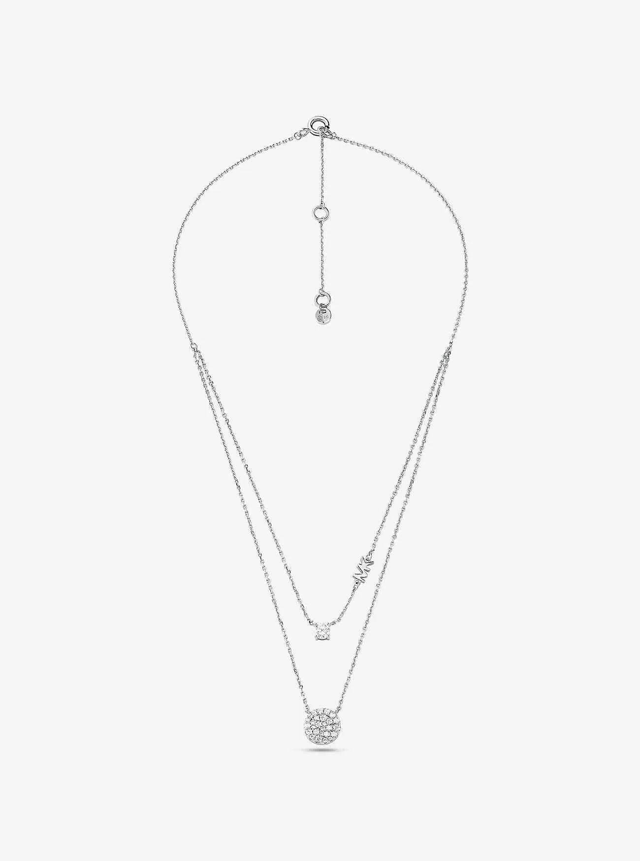 Layering-Halskette aus Sterlingsilber mit Pavé-Scheibe und Edelmetallbeschichtung