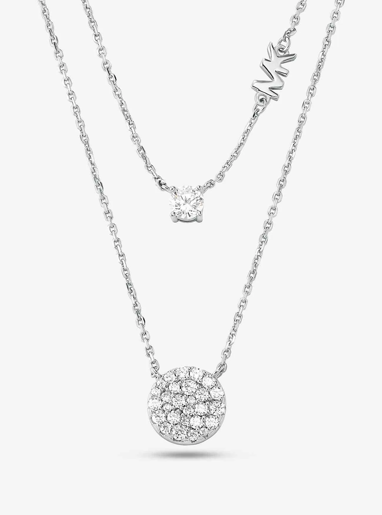 Layering-Halskette aus Sterlingsilber mit Pavé-Scheibe und Edelmetallbeschichtung