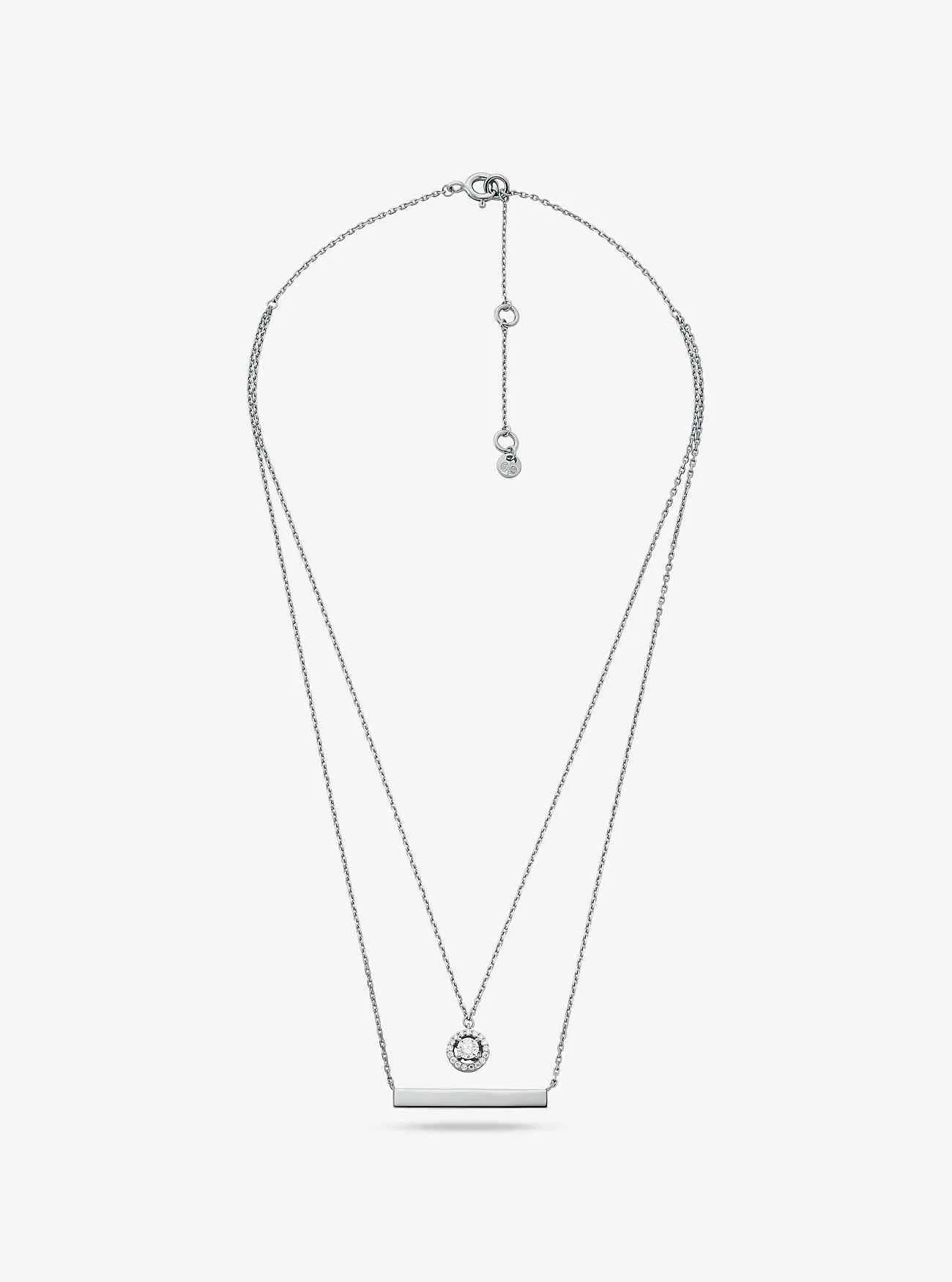 Mehrschichtige Pavé-Halskette aus Sterlingsilber mit Edelmetallbeschichtung