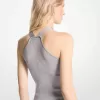 Metallic-Stretch-Strick-Neckholder-Tanktop mit Ausschnitten