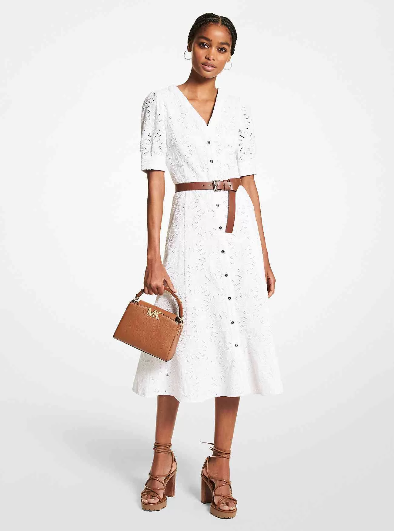 Midikleid aus Baumwolle mit Palmenösen