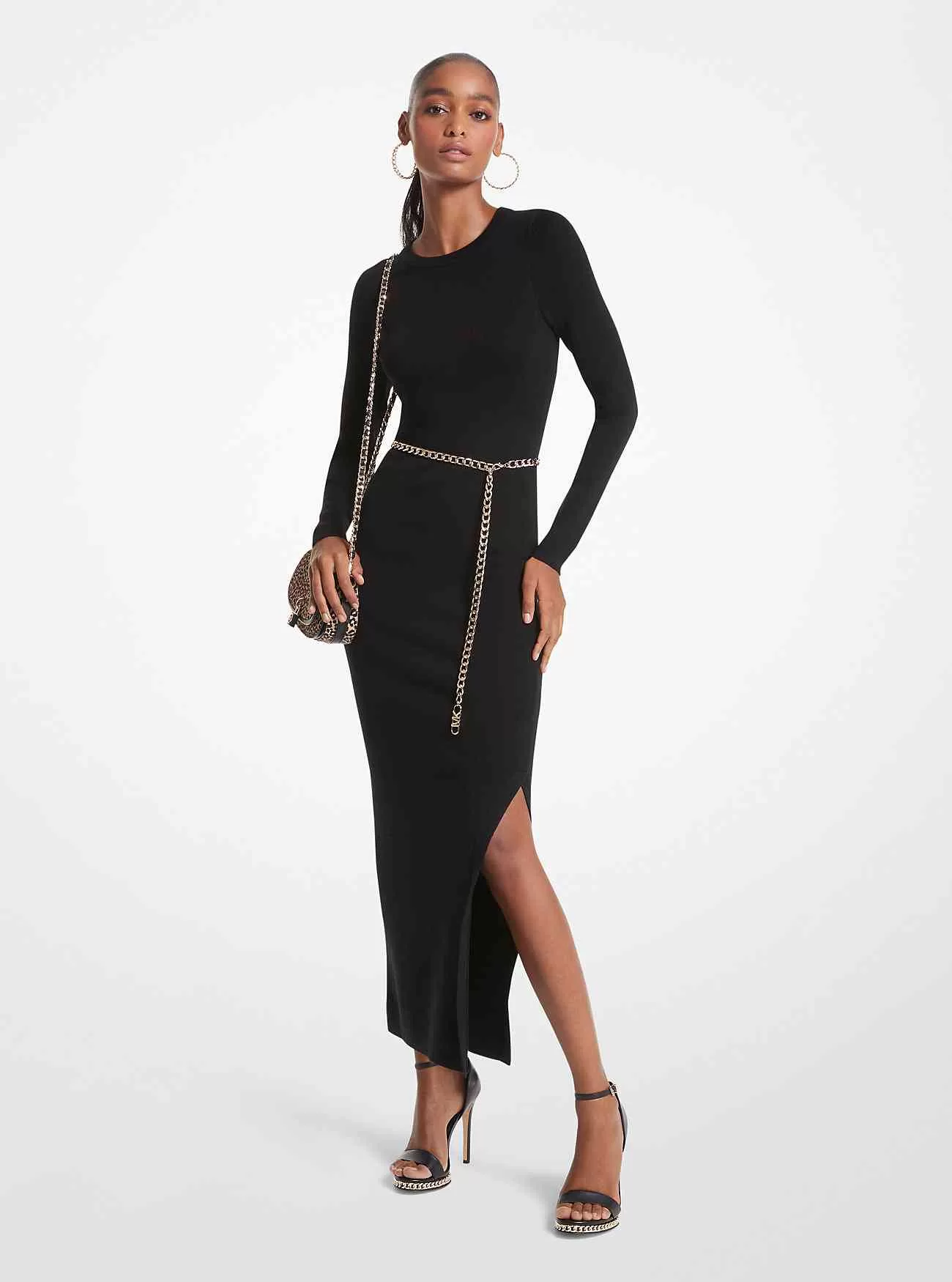 Midikleid aus Wollmischung mit Gürtel