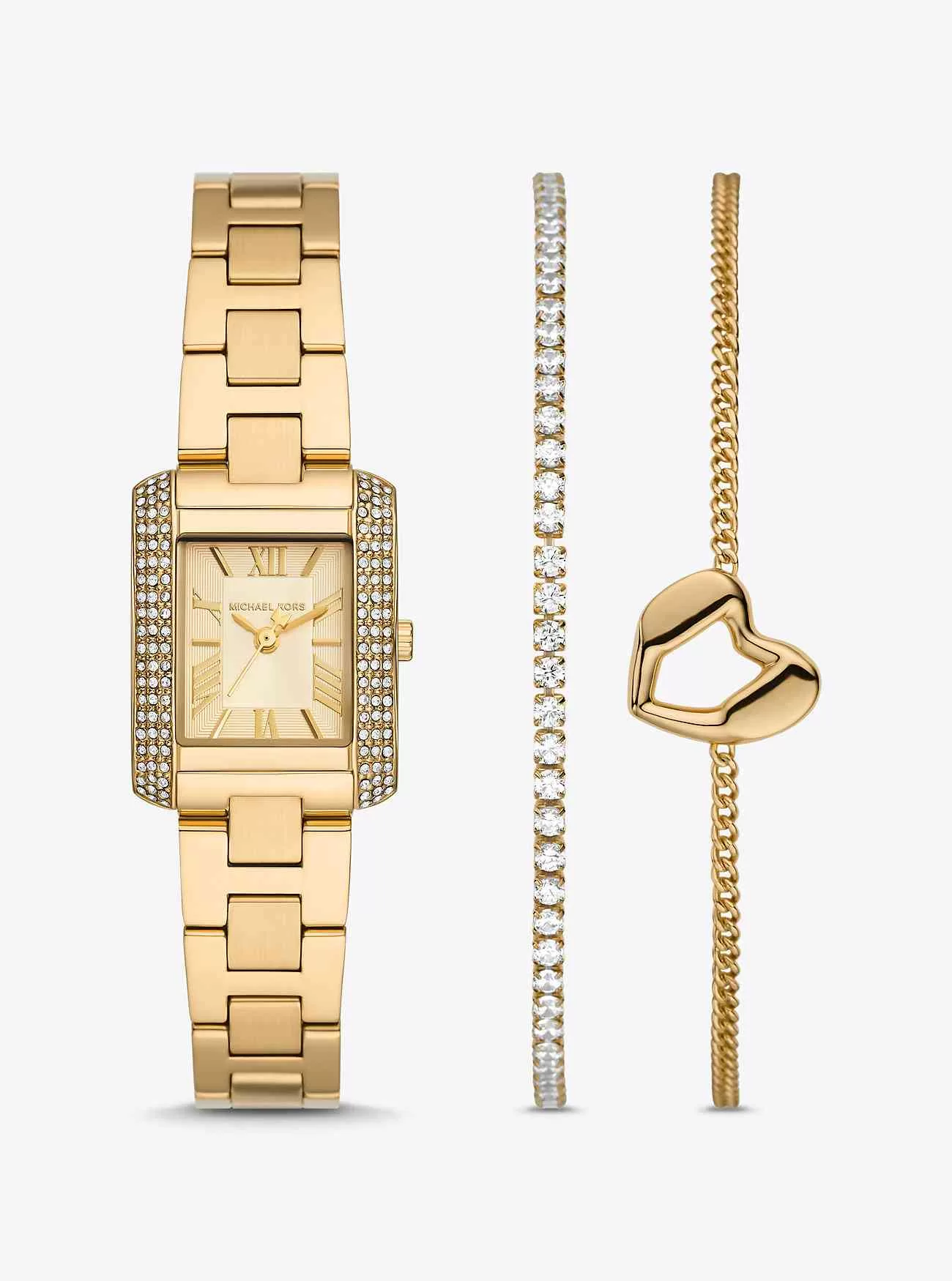 Mini Emery Pavé goldfarbenes Geschenkset mit Uhr und Armband