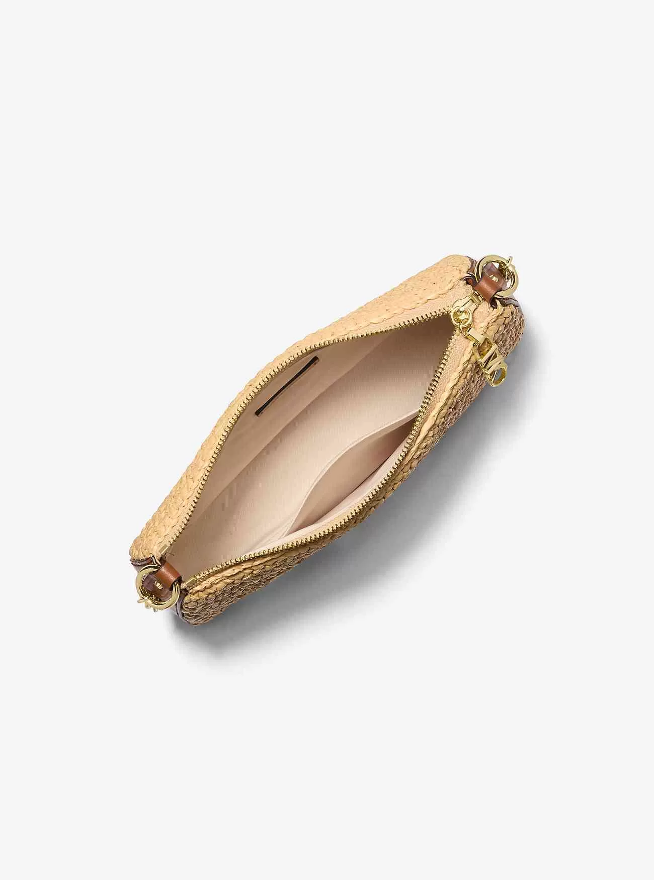 Mittelgroße handgehäkelte Empire-Pochette aus Stroh mit Kettengliedern