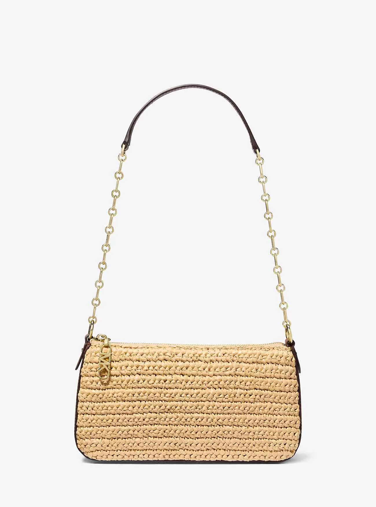 Mittelgroße handgehäkelte Empire-Pochette aus Stroh mit Kettengliedern