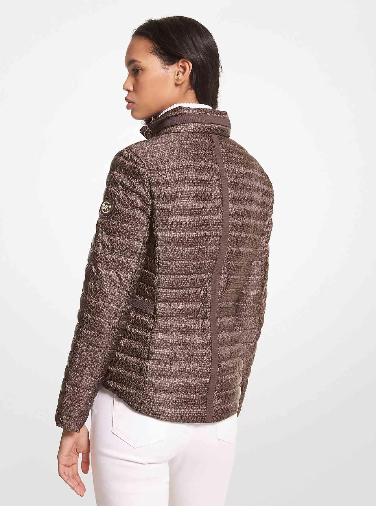 Packbare Pufferjacke aus Satin-Ciré mit Logo