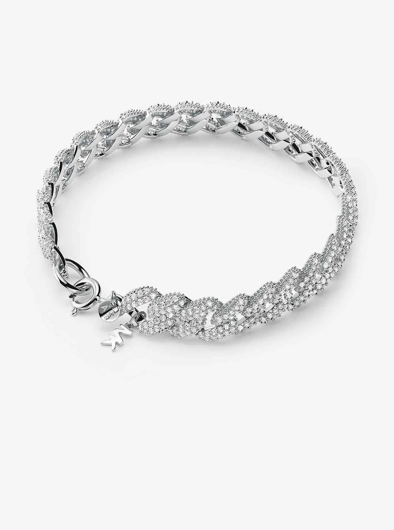 Pavé-Panzergliederarmband aus Sterlingsilber mit Edelmetallbeschichtung