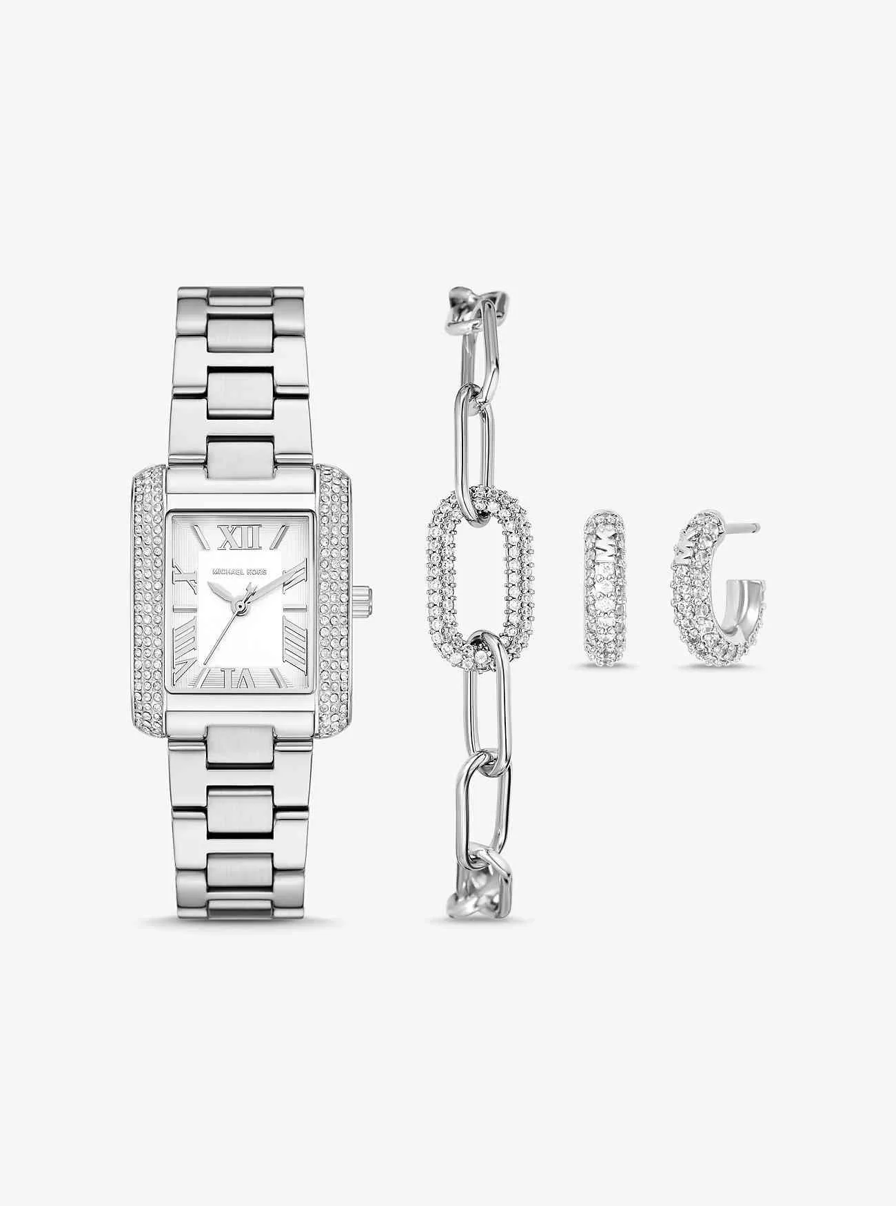 Petite Emery Pavé Silberfarbenes Geschenkset mit Uhr und Schmuck