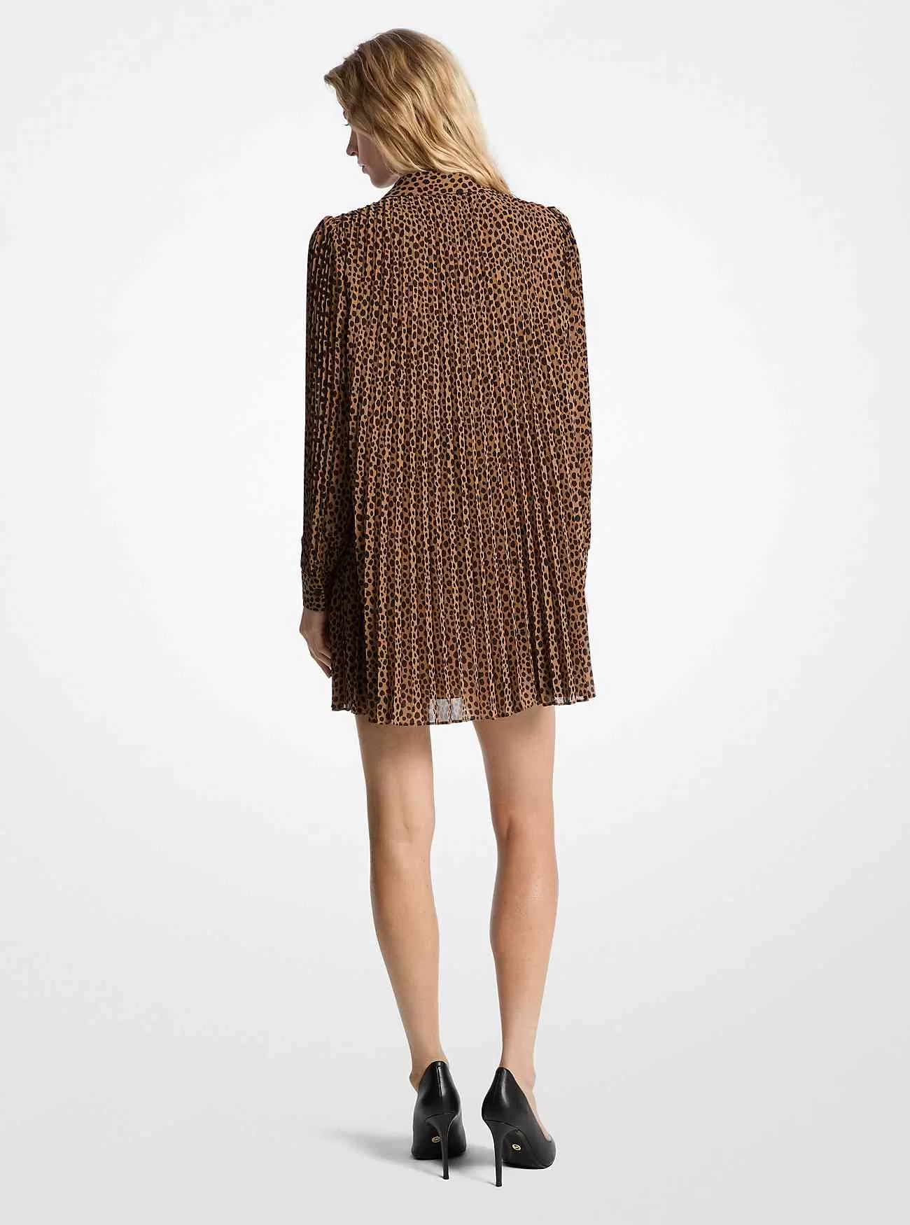 Plissiertes Georgette-Kleid mit Gepardenmuster