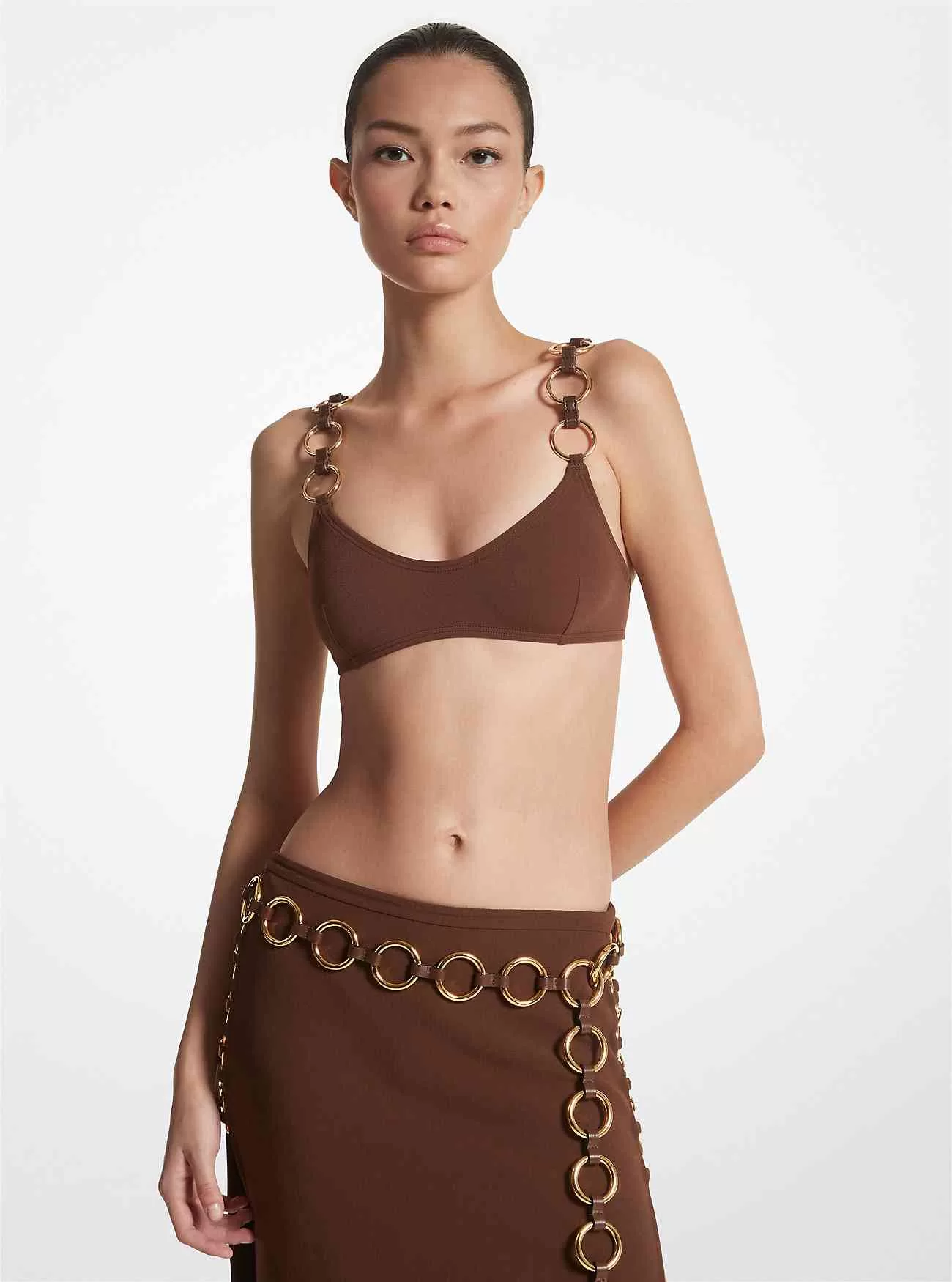 Ringverziertes Bikinioberteil aus Stretch-Nylon