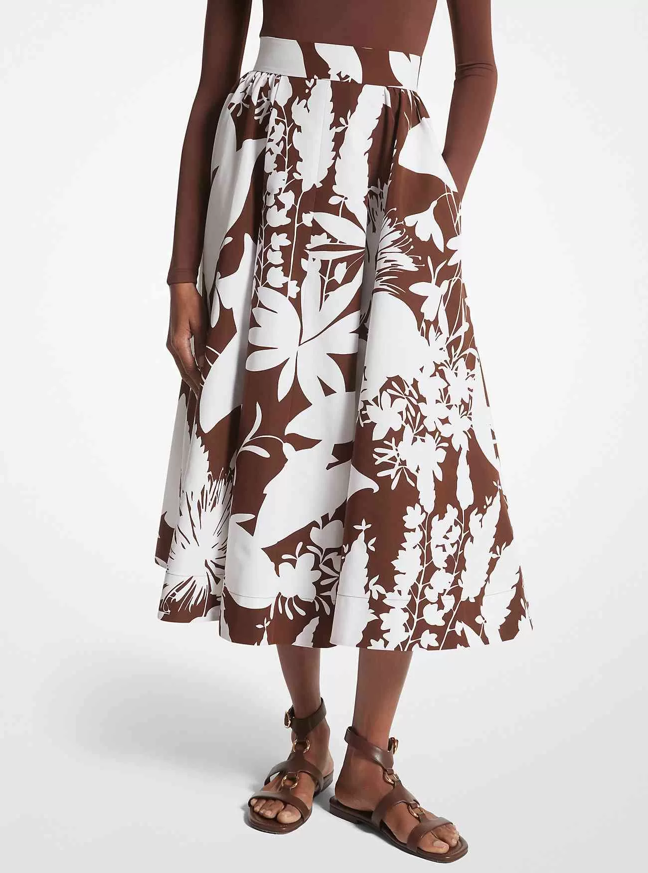 Rock aus Faille aus Baumwolle und Seide mit Schattenblumenmuster