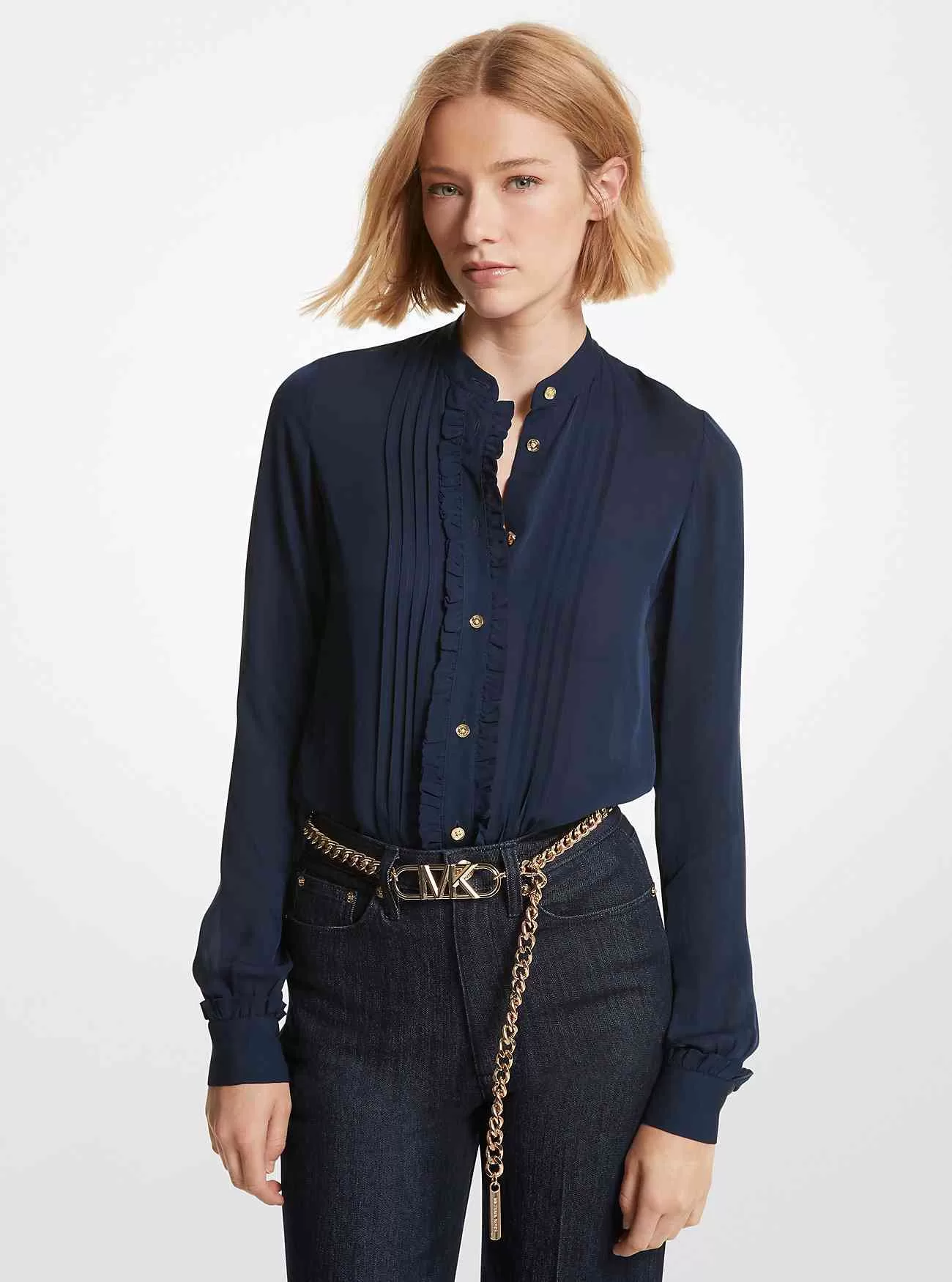 Rüschenbluse aus Georgette-Plissee