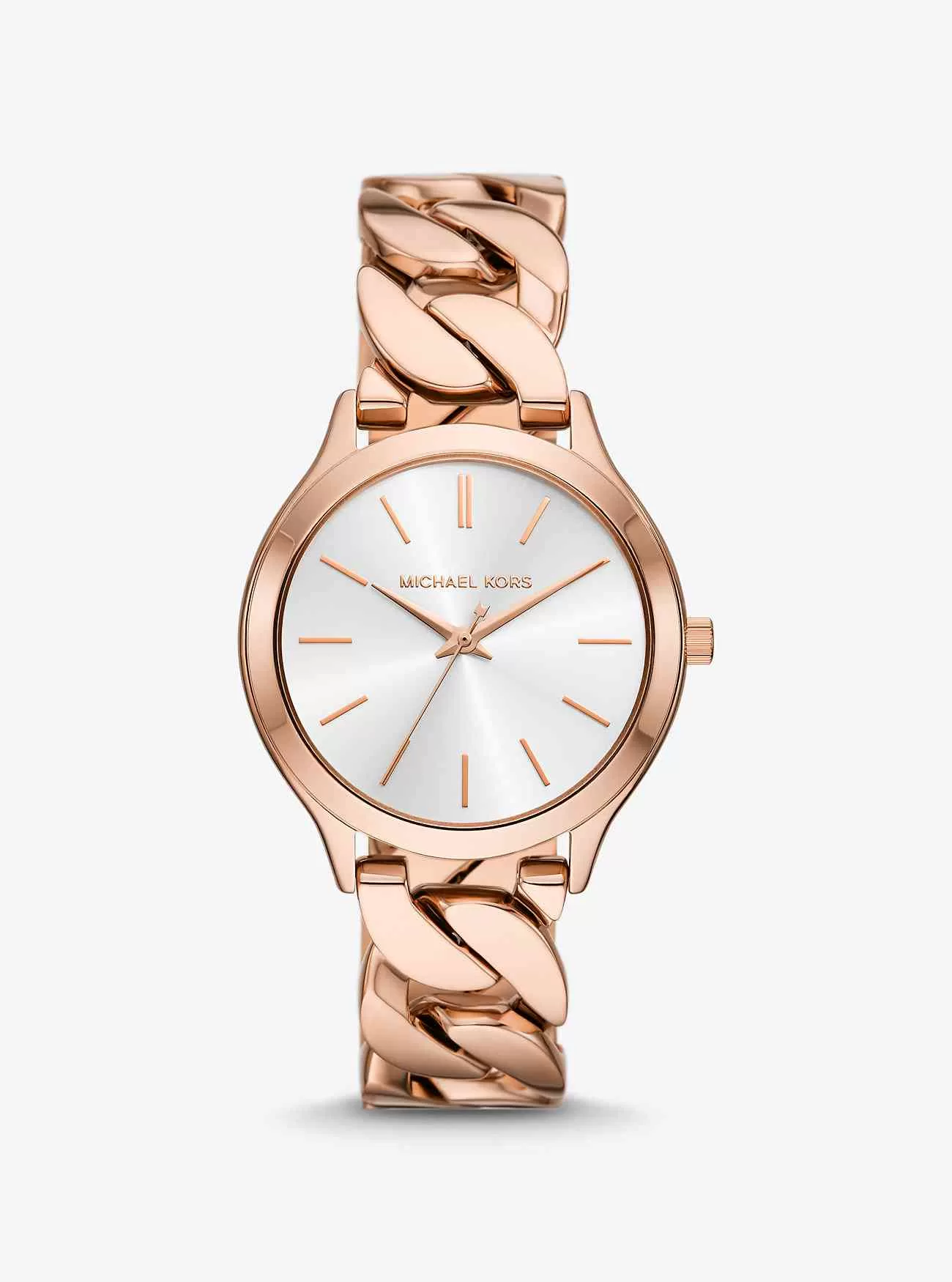 Schlanke, roségoldfarbene Curb-Link-Armbanduhr von Runway