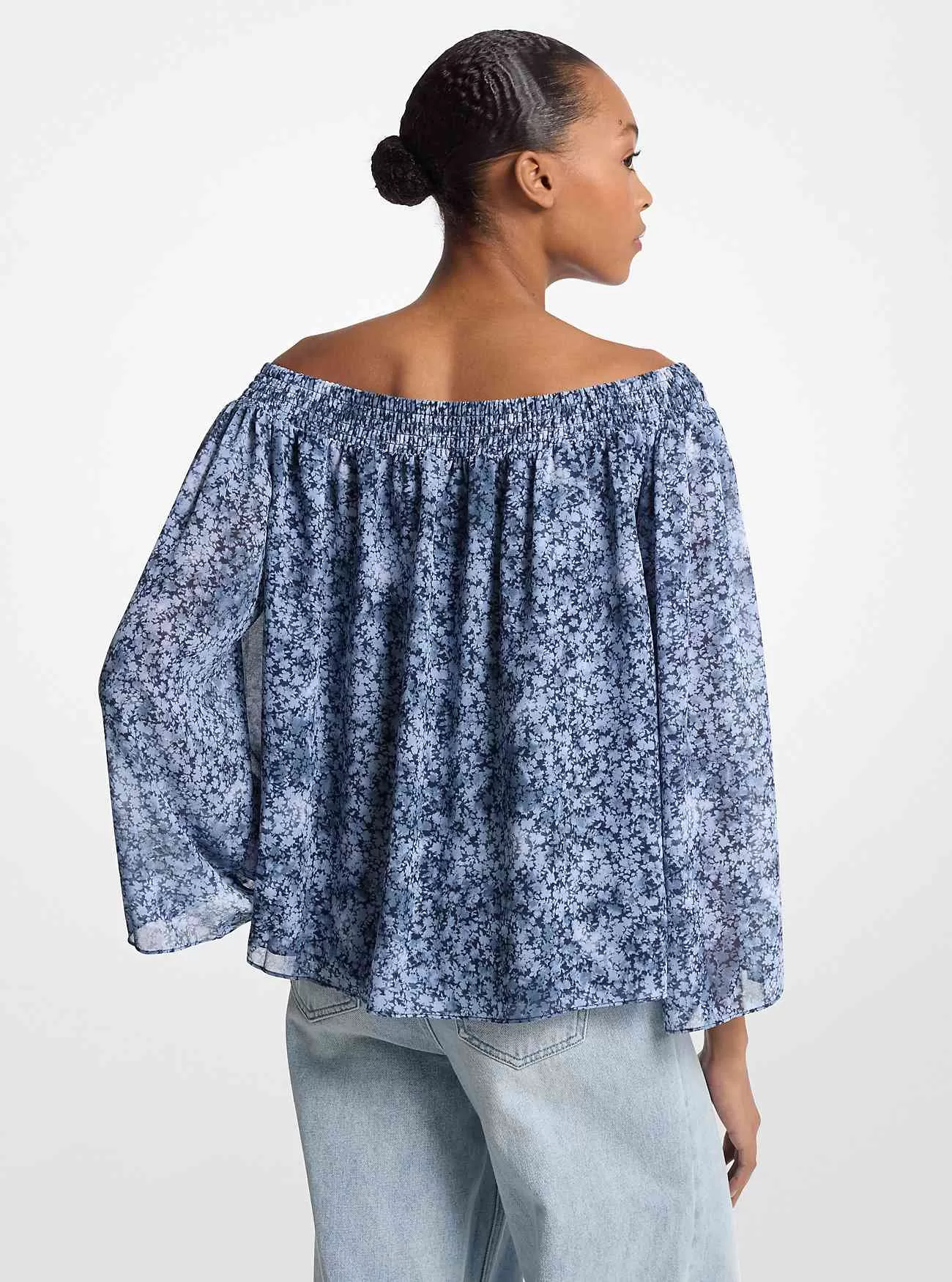 Schulterfreies Oberteil aus geblümtem Batik-Georgette