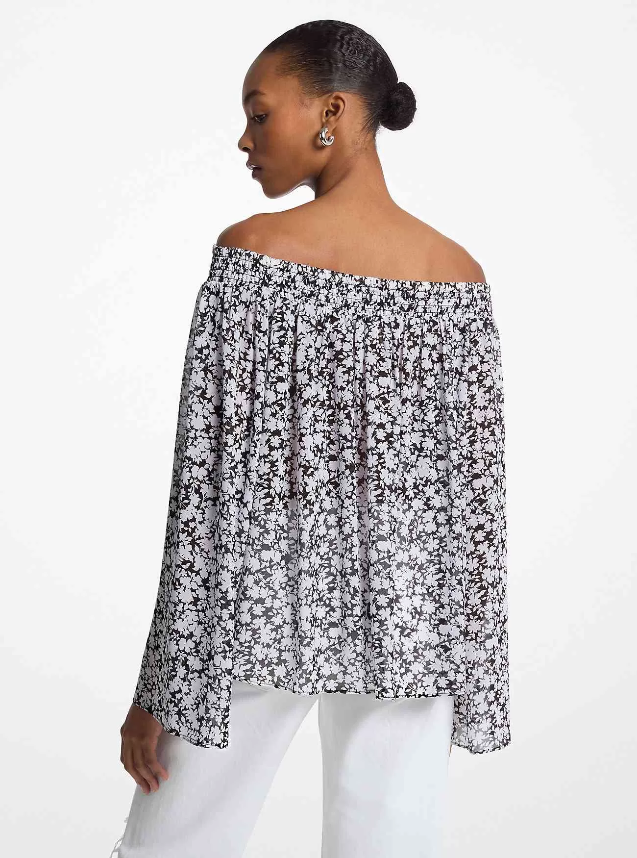 Schulterfreies Oberteil aus geblümtem Georgette